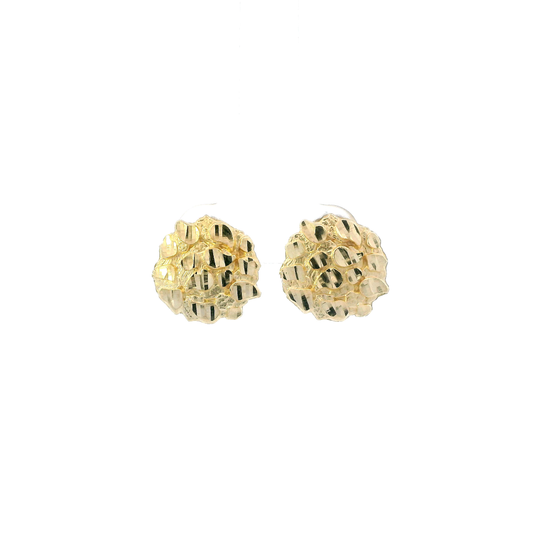 10K Yellow Gold Round Nugget Stud Earrings