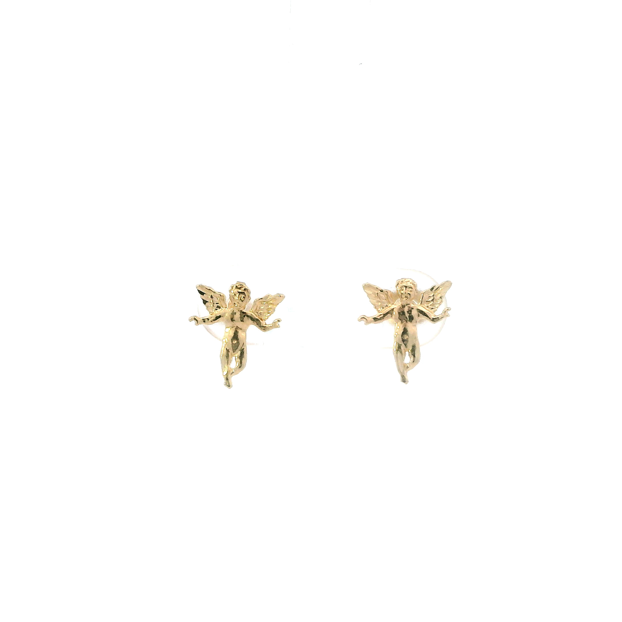 14K Yellow Gold Cherub Angel Stud Earrings