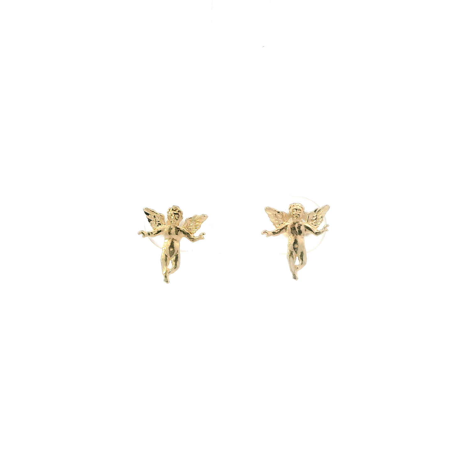 14K Yellow Gold Cherub Angel Stud Earrings