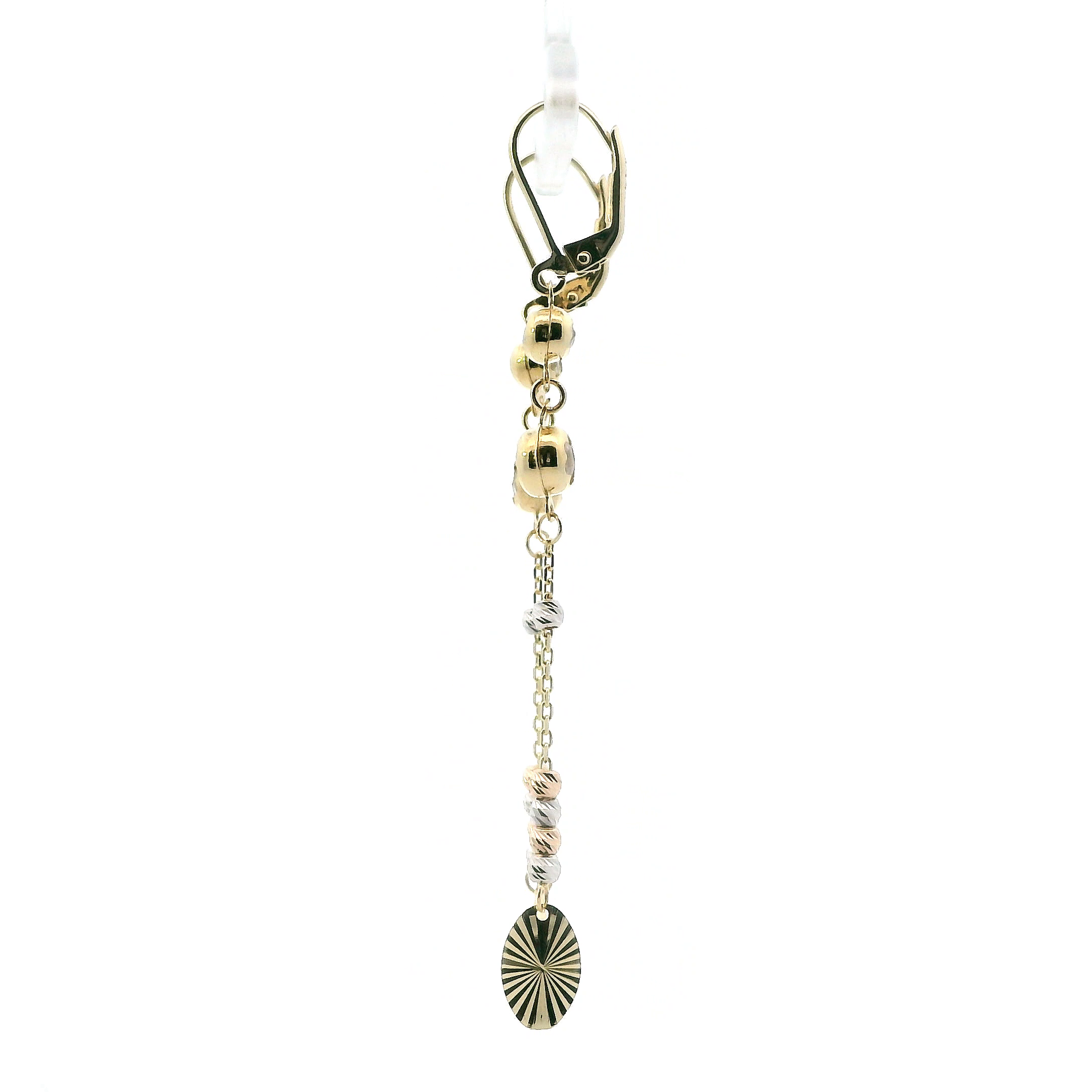 14K Tri Color Beaded Dangle Earrings