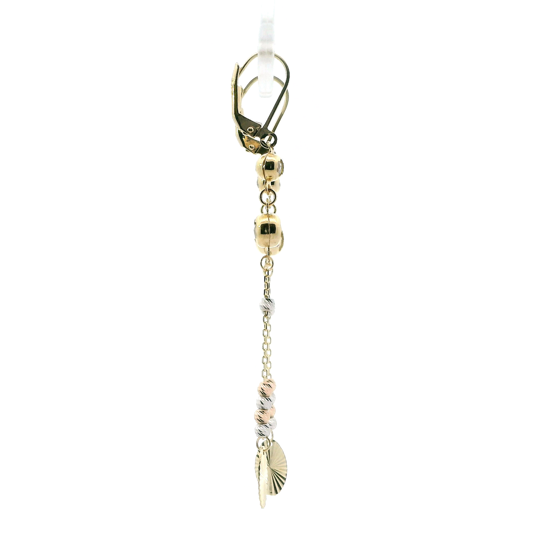 14K Tri Color Beaded Dangle Earrings