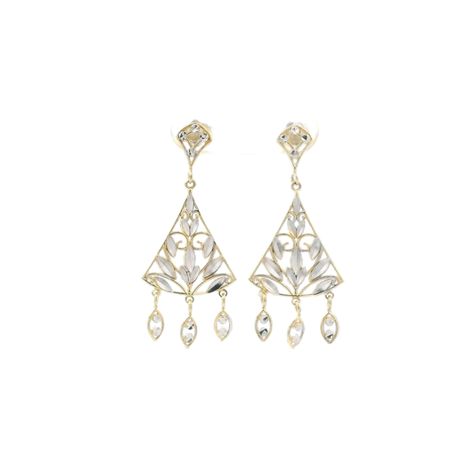 14K Yellow & White Gold Filigree Triangle Dangle Earrings