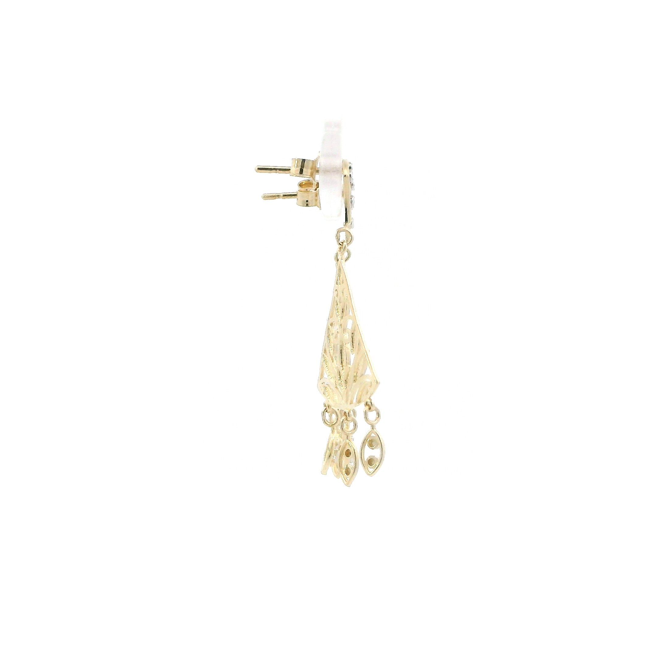 14K Yellow & White Gold Filigree Triangle Dangle Earrings