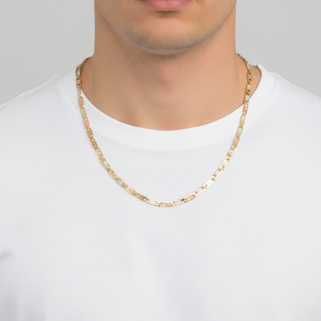 14K Tri Color 22.5" Mariner Chain