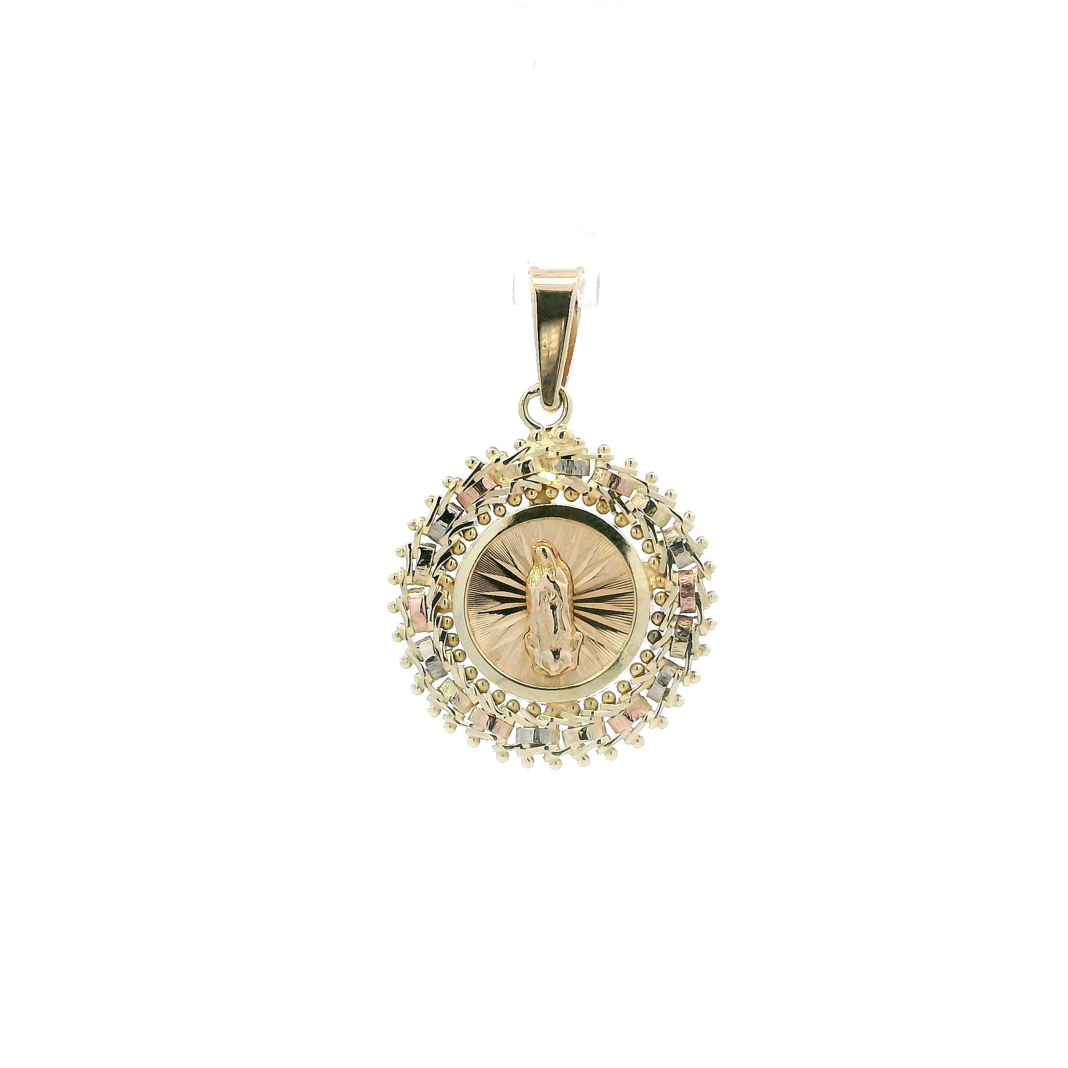14K Tri Color Round Virgin Mary Pendant