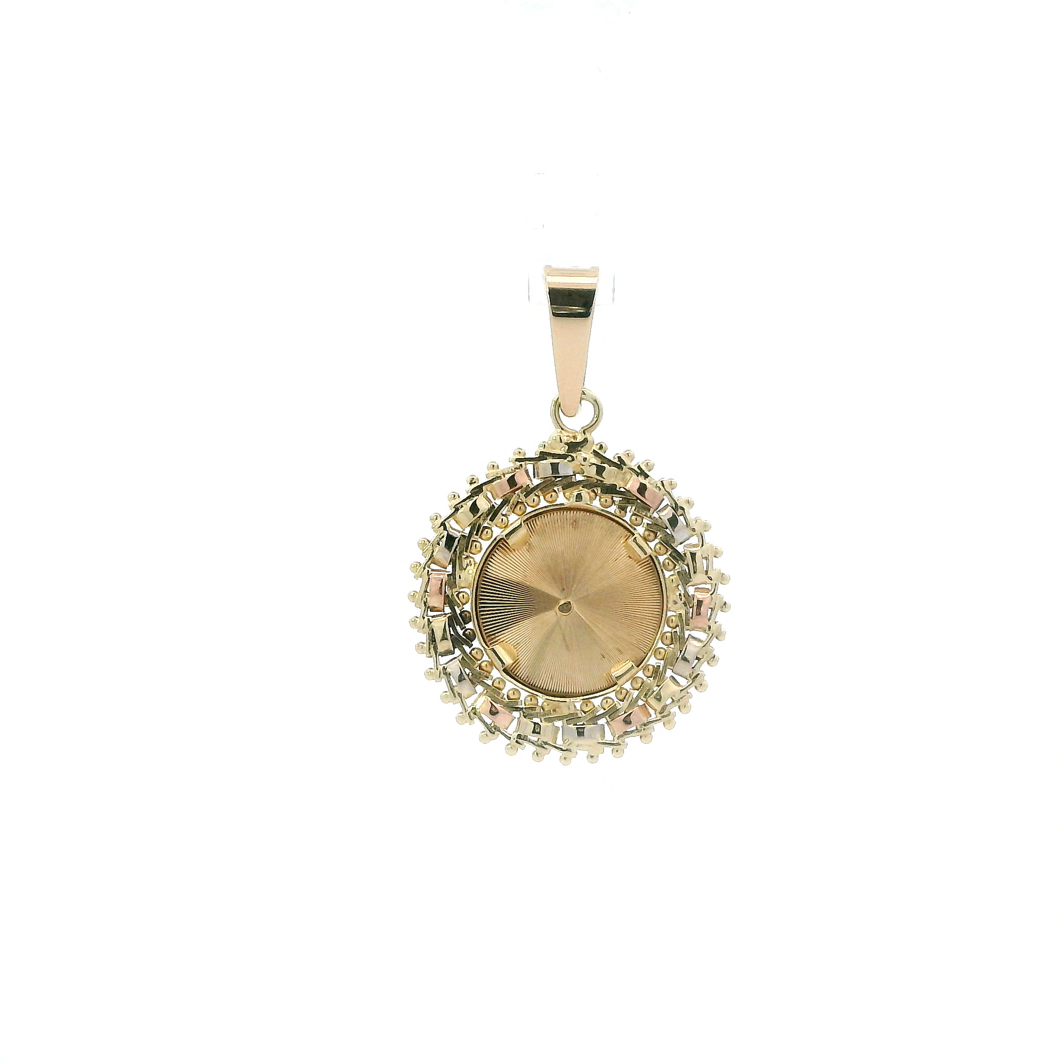 14K Tri Color Round Virgin Mary Pendant