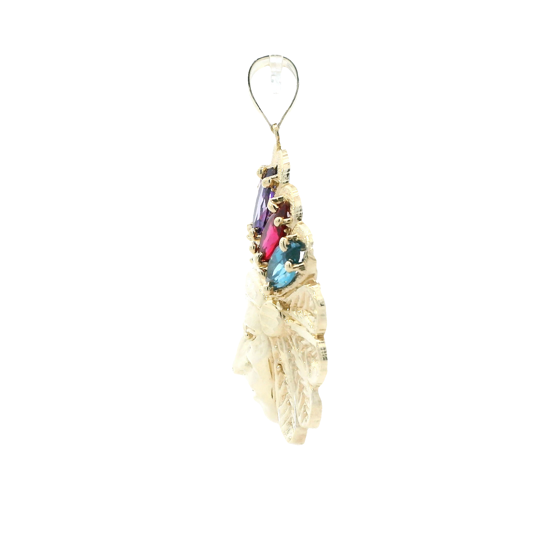 10K Yellow Gold Muti Color Stone Native American Head Pendant