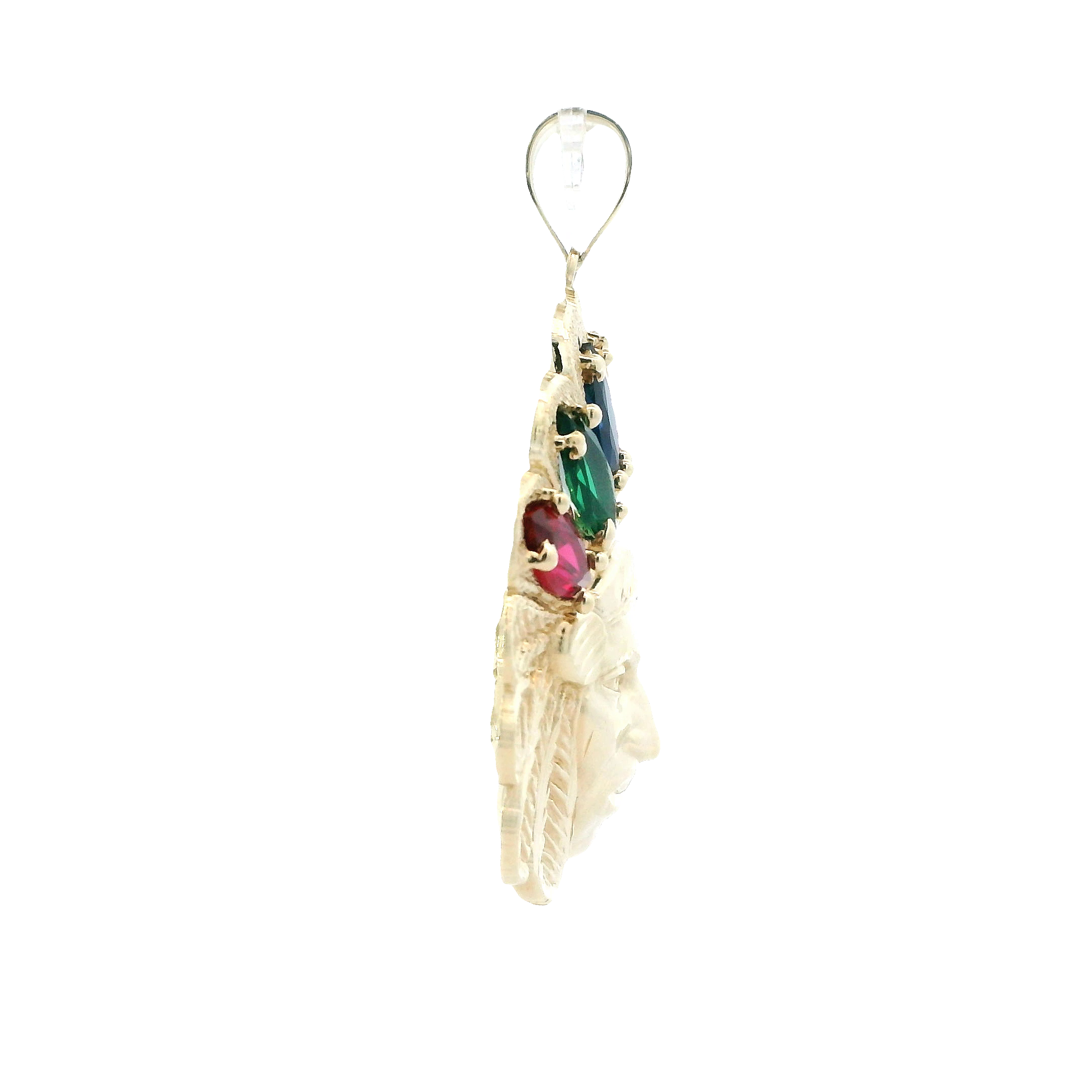 10K Yellow Gold Muti Color Stone Native American Head Pendant