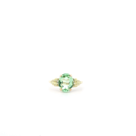 10K Yellow Gold Oval Green Quartz Women's Ring