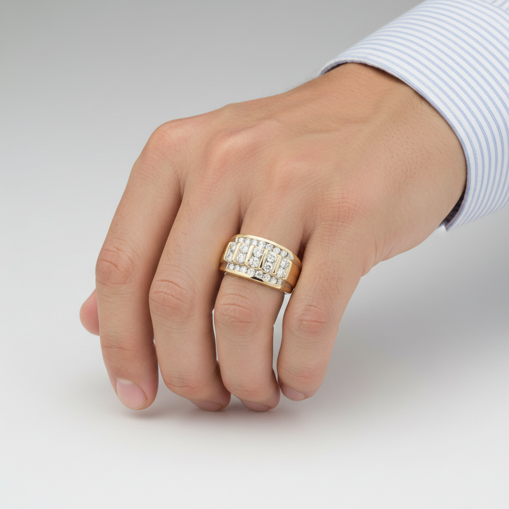 10K Yellow Gold Diamond Men's Ring - 1.50ct