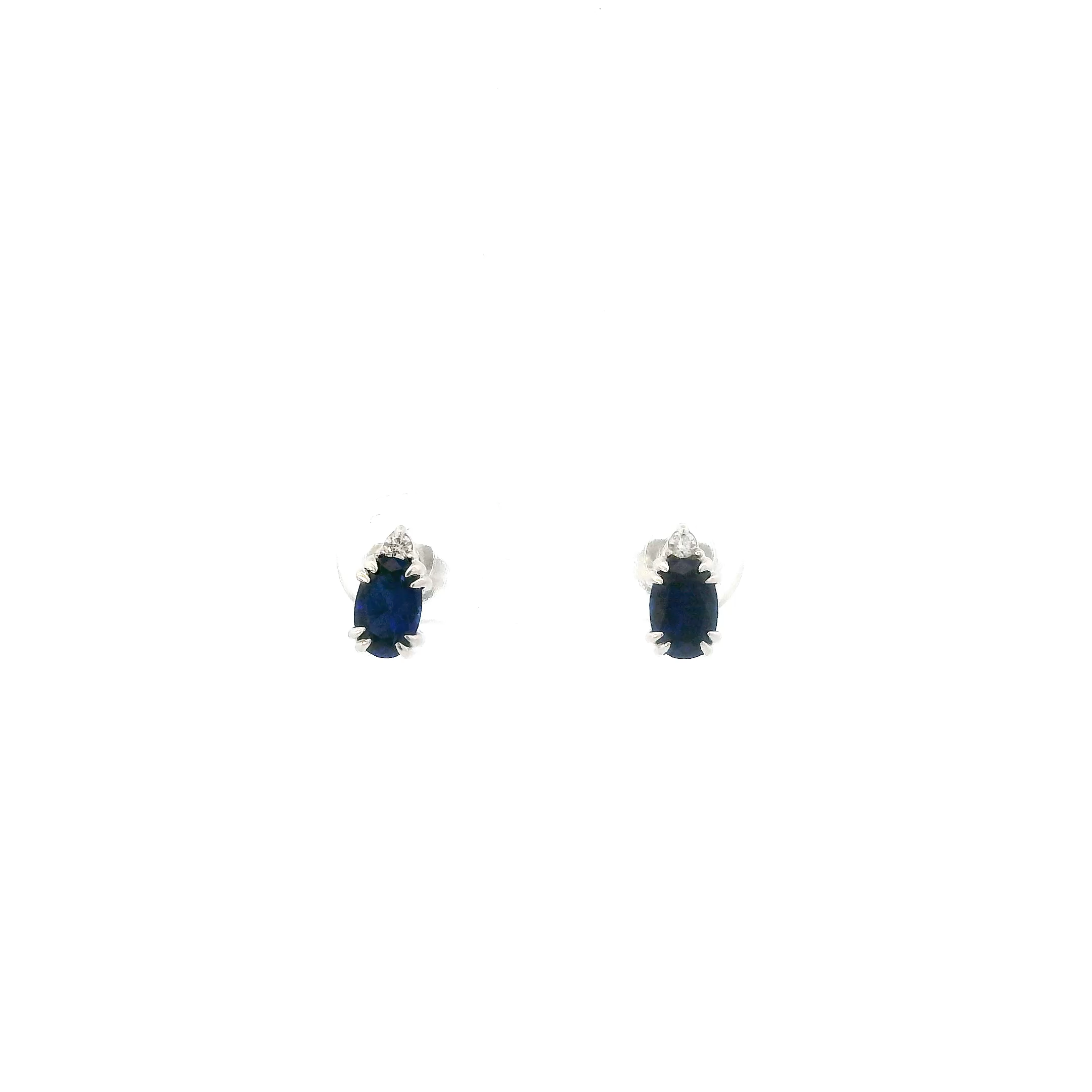 10K White Gold Sapphire & Diamond Earrings-0.04ct