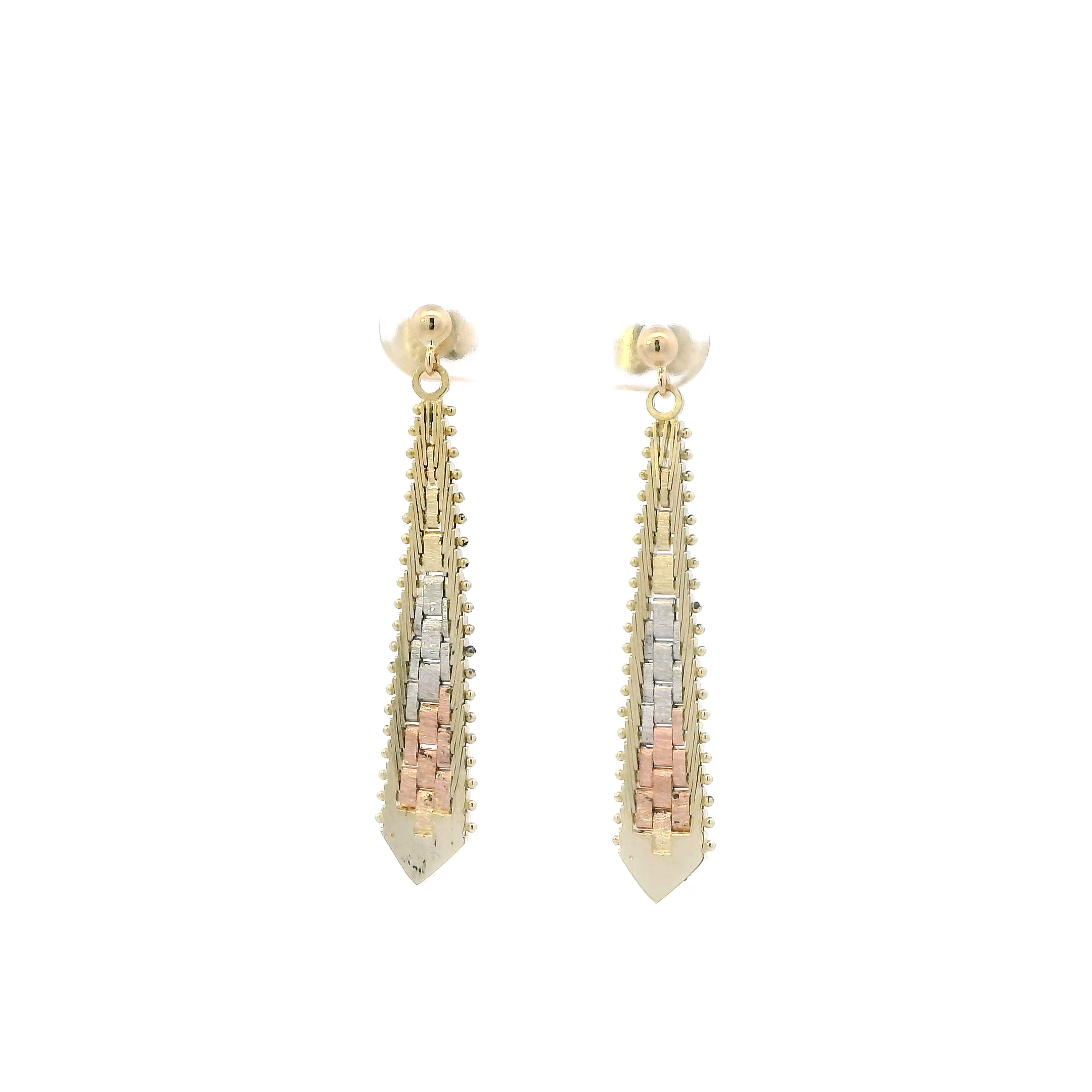 14K Tri Color Riccio Dangle Earrings