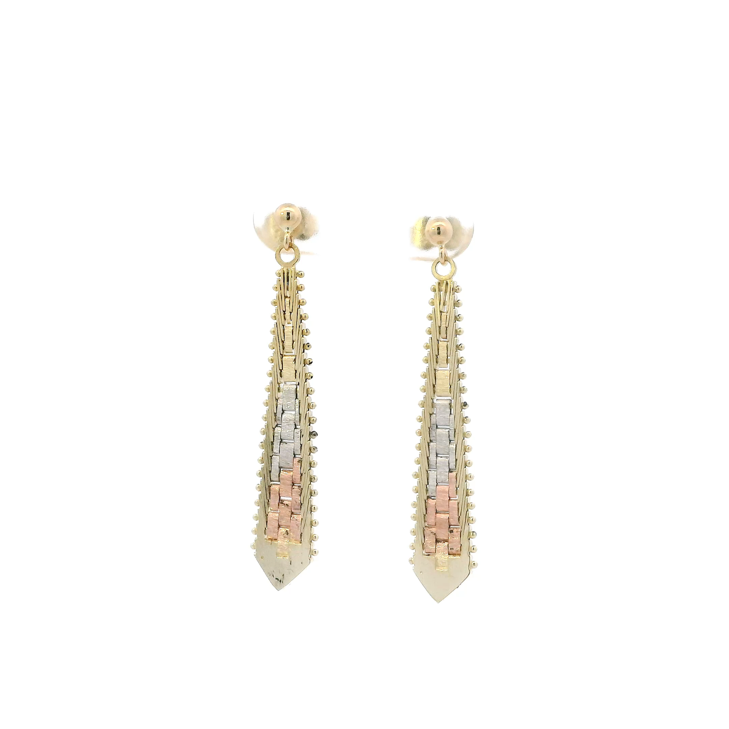 14K Tri Color Riccio Dangle Earrings