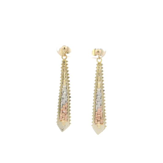 14K Tri Color Riccio Dangle Earrings