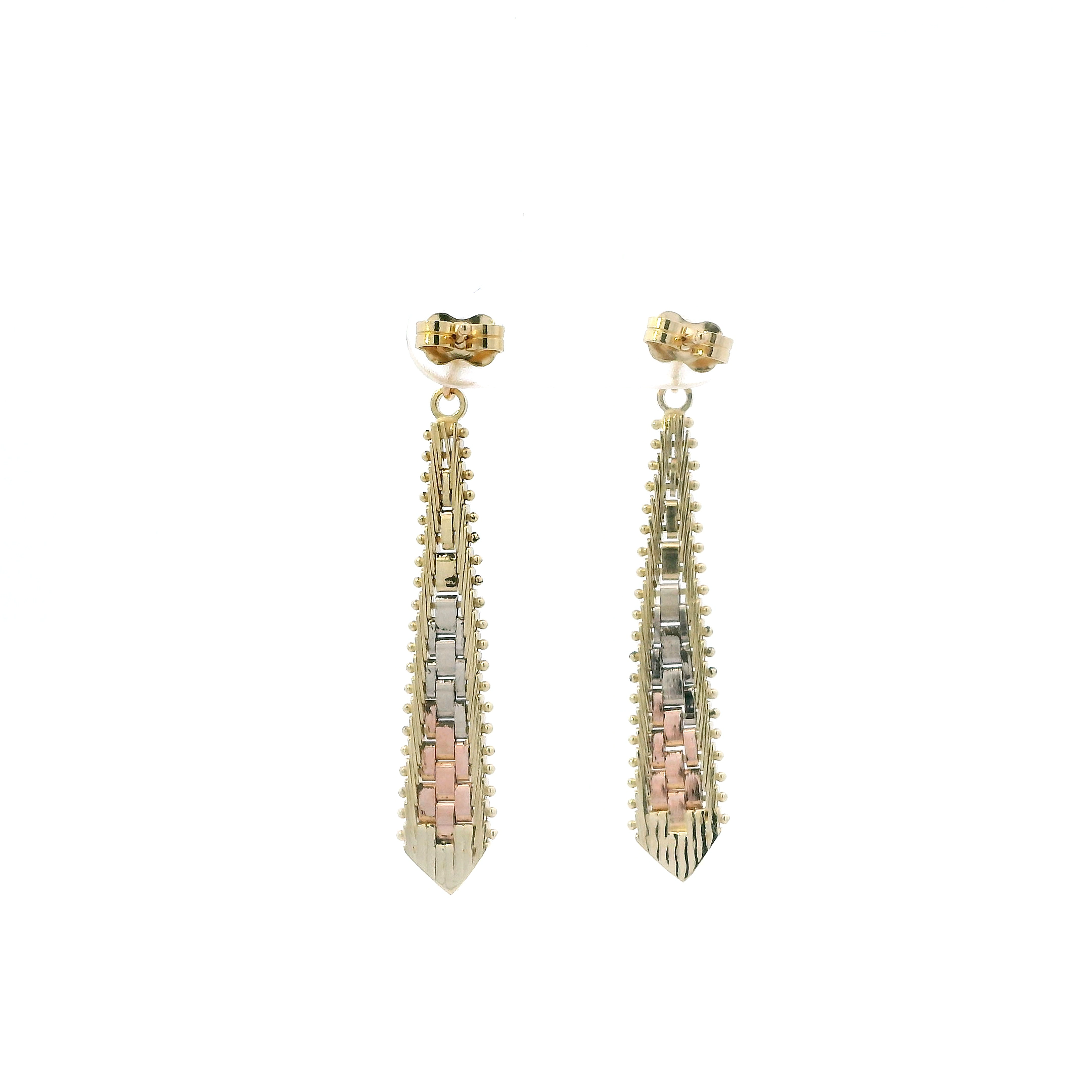 14K Tri Color Riccio Dangle Earrings