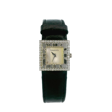 Tiffany & Co 18K White Gold Atlas Square Cocktail Wristwatch