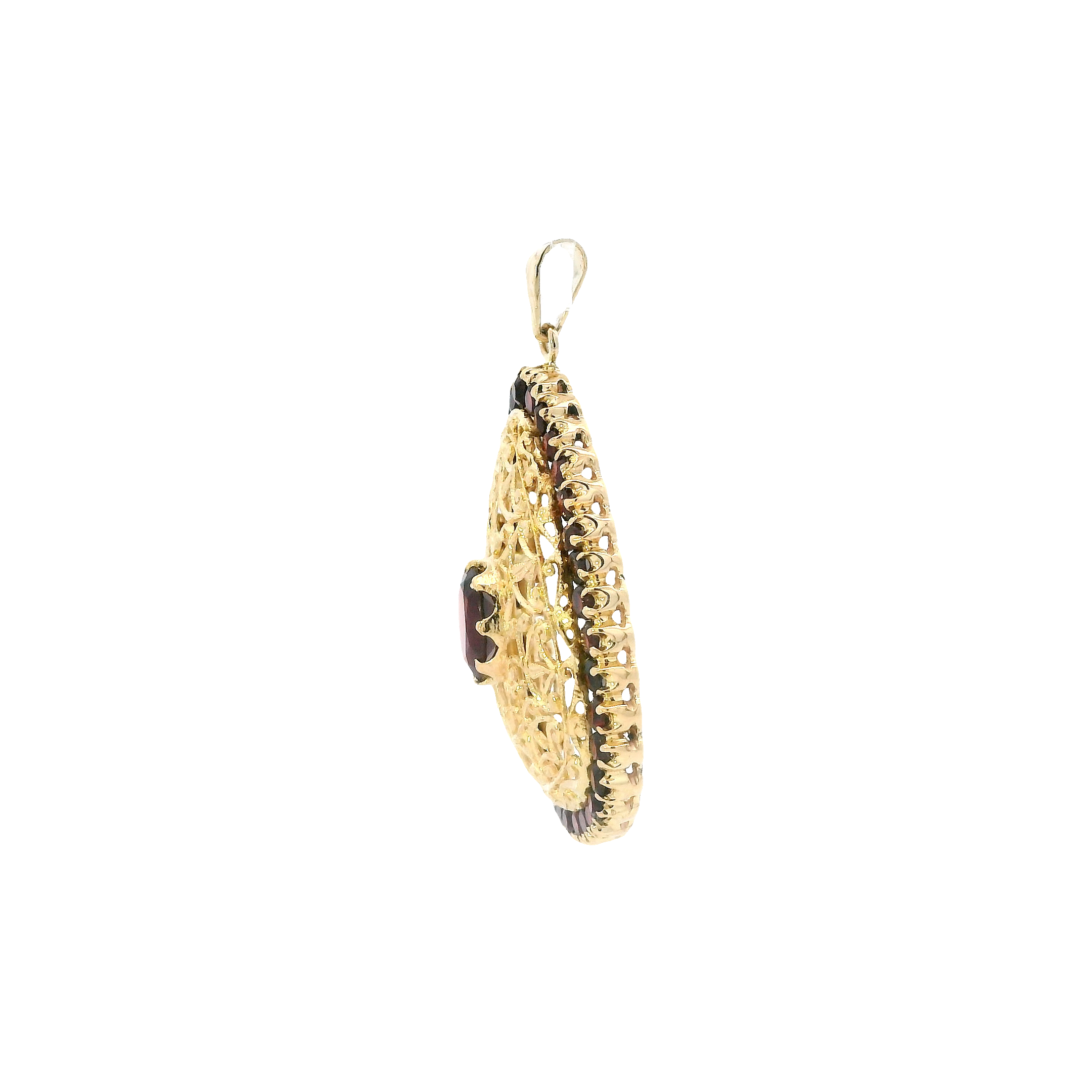 18K Yellow Gold Garnet Filigree Pear Pendant