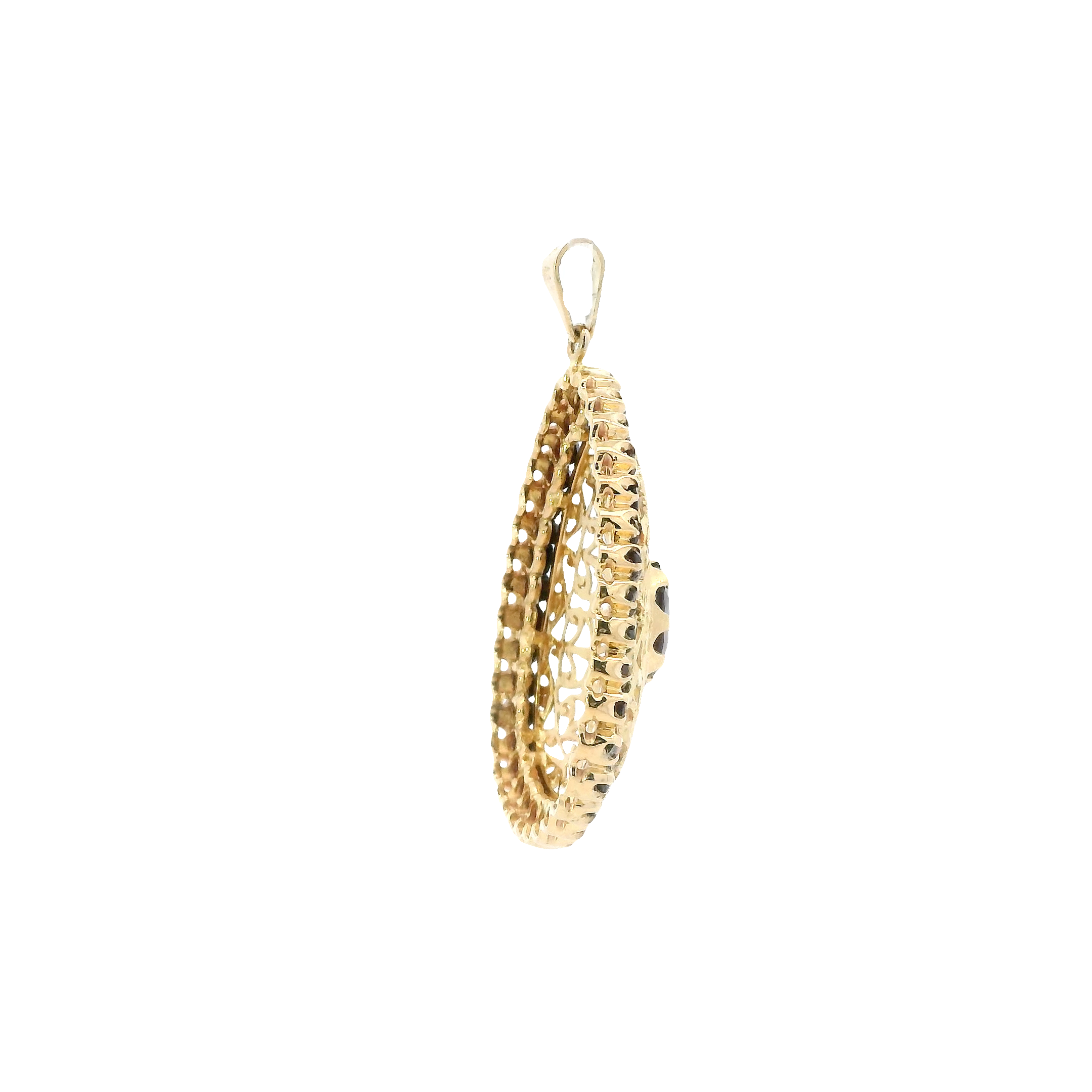 18K Yellow Gold Garnet Filigree Pear Pendant