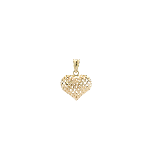 14K Yellow Gold Lattice Puff Heart Pendant