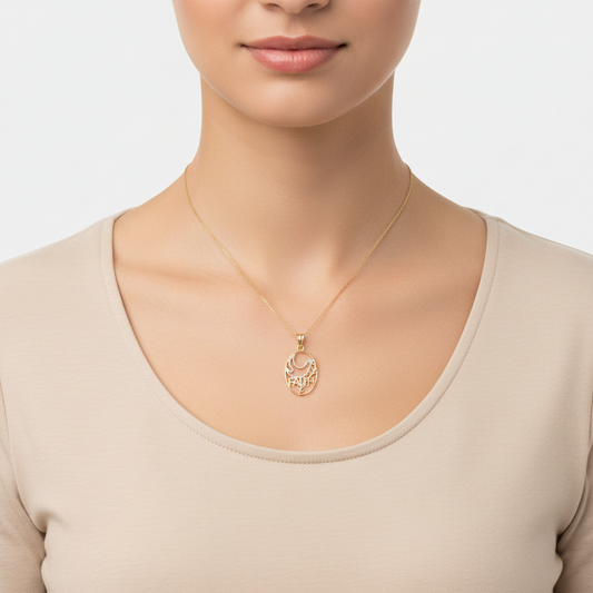 14K Yellow & White Gold Oval "Faith" & Dove Pendant