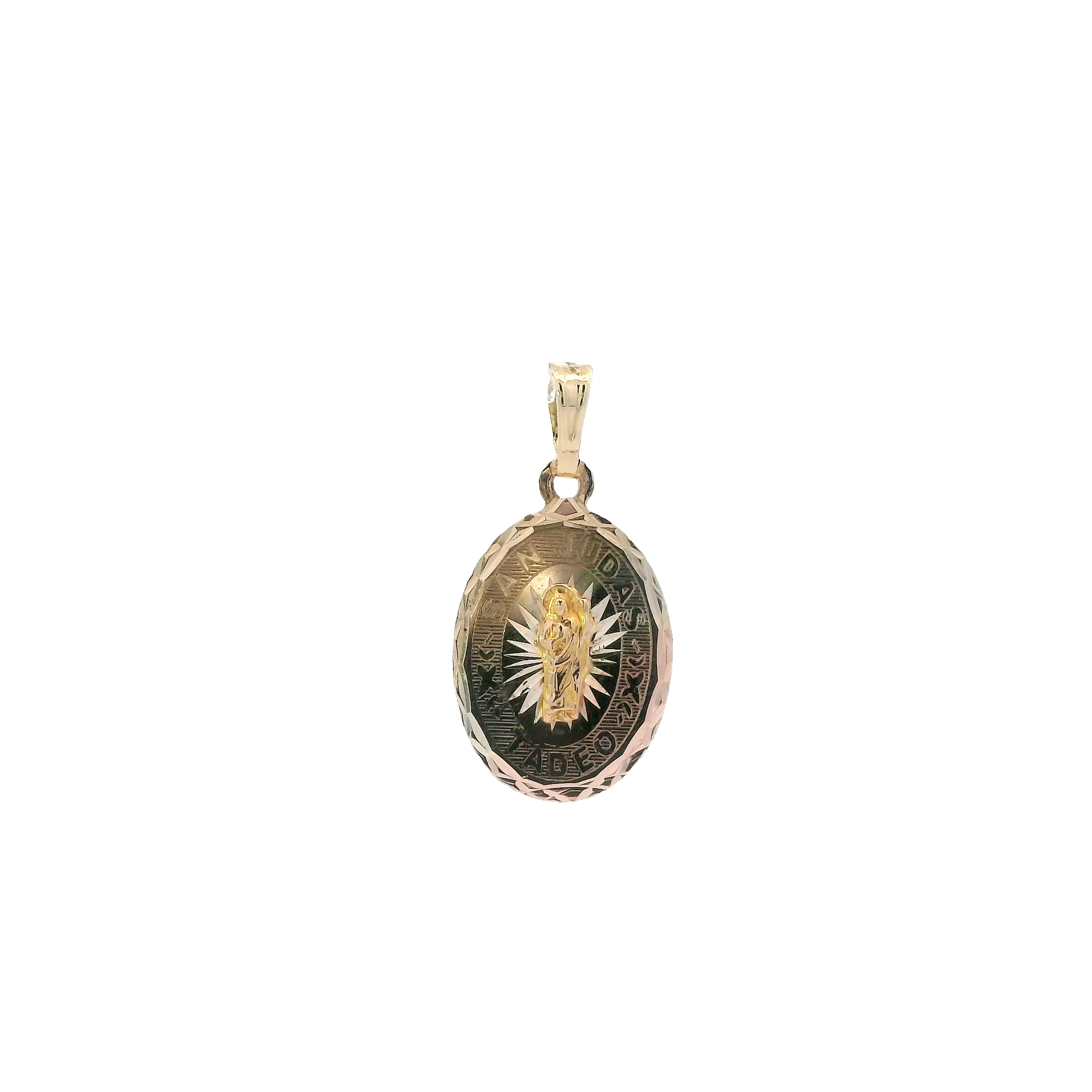14K Tri Color Oval Religious Pendant