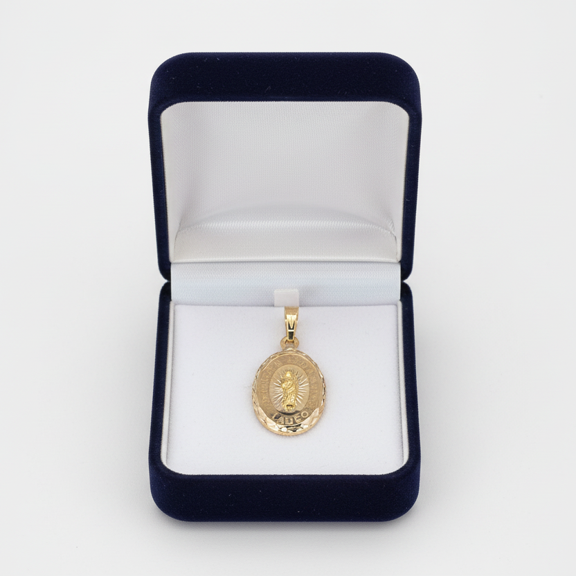 14K Tri Color Oval Religious Pendant
