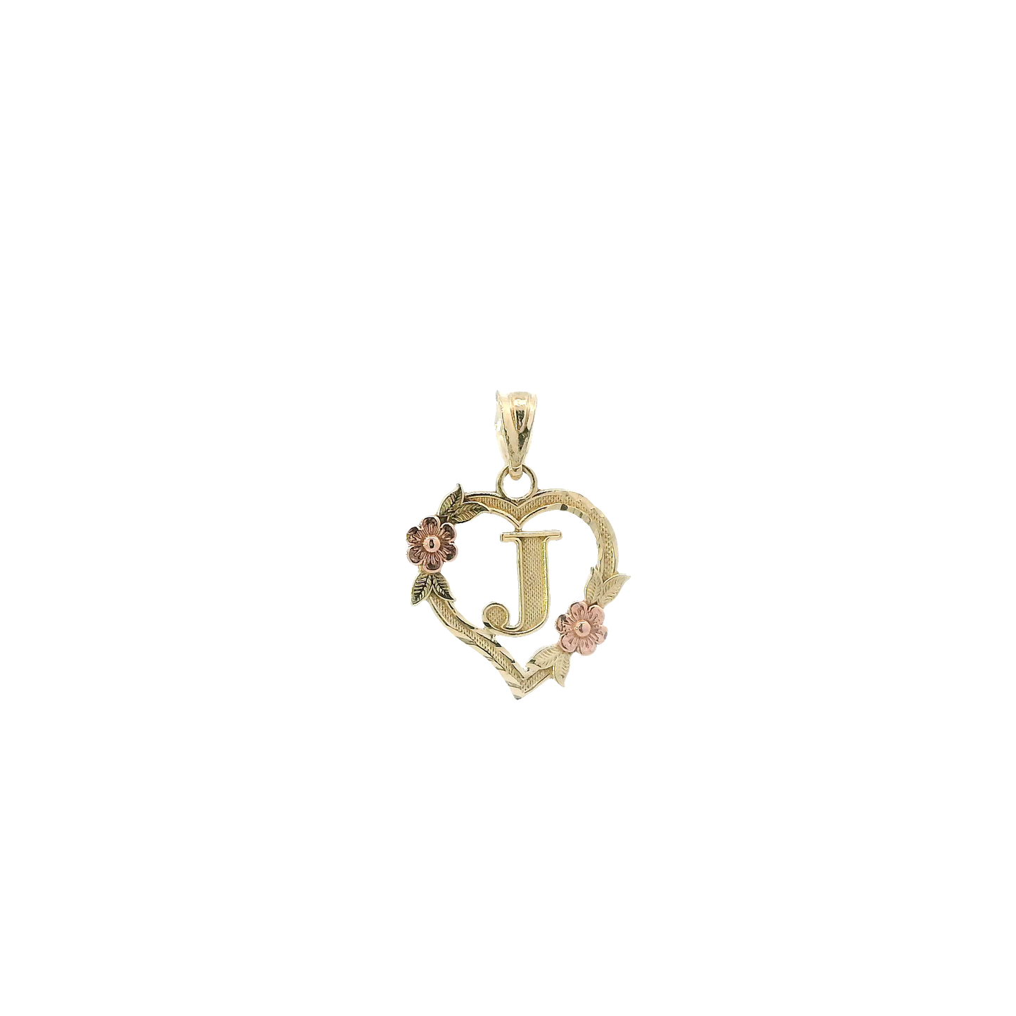 10K Yellow & Rose Gold Letter "J" Floral Heart Pendant