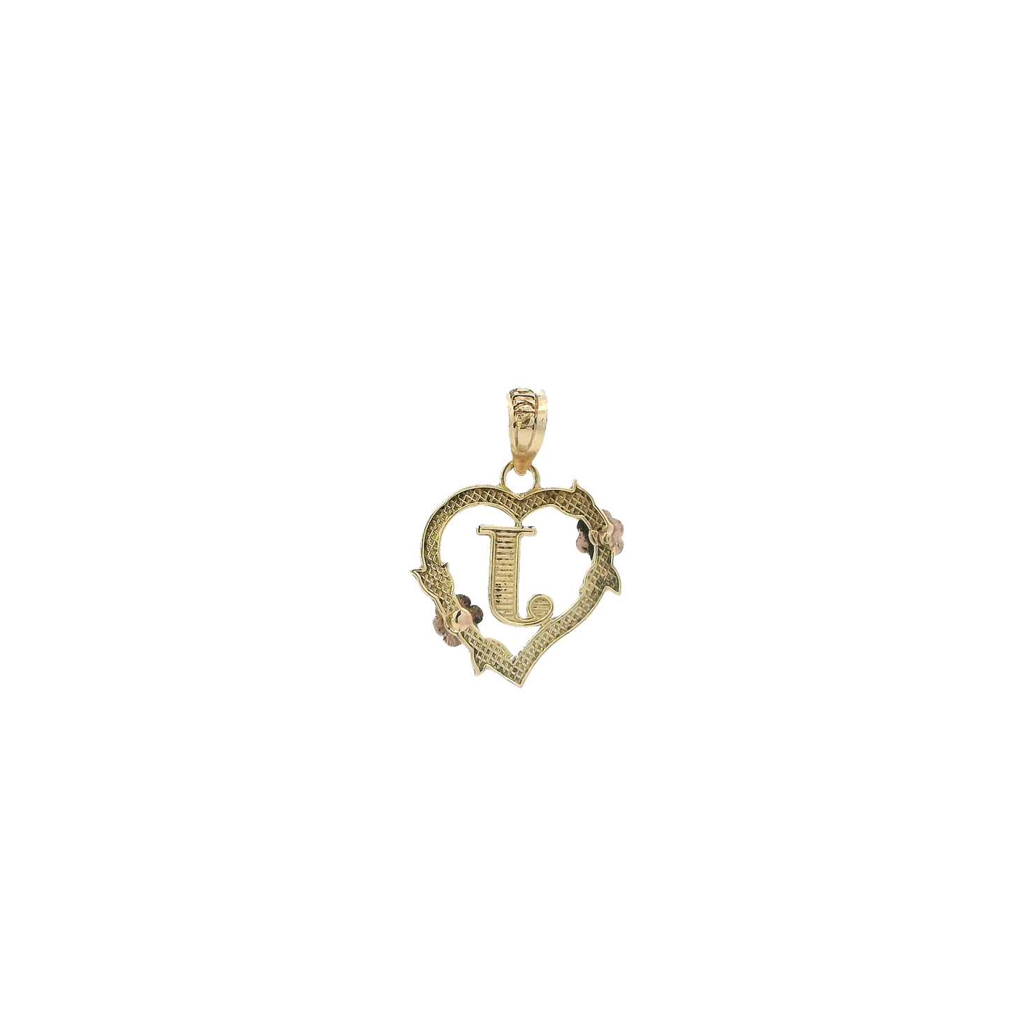 10K Yellow & Rose Gold Letter "J" Floral Heart Pendant
