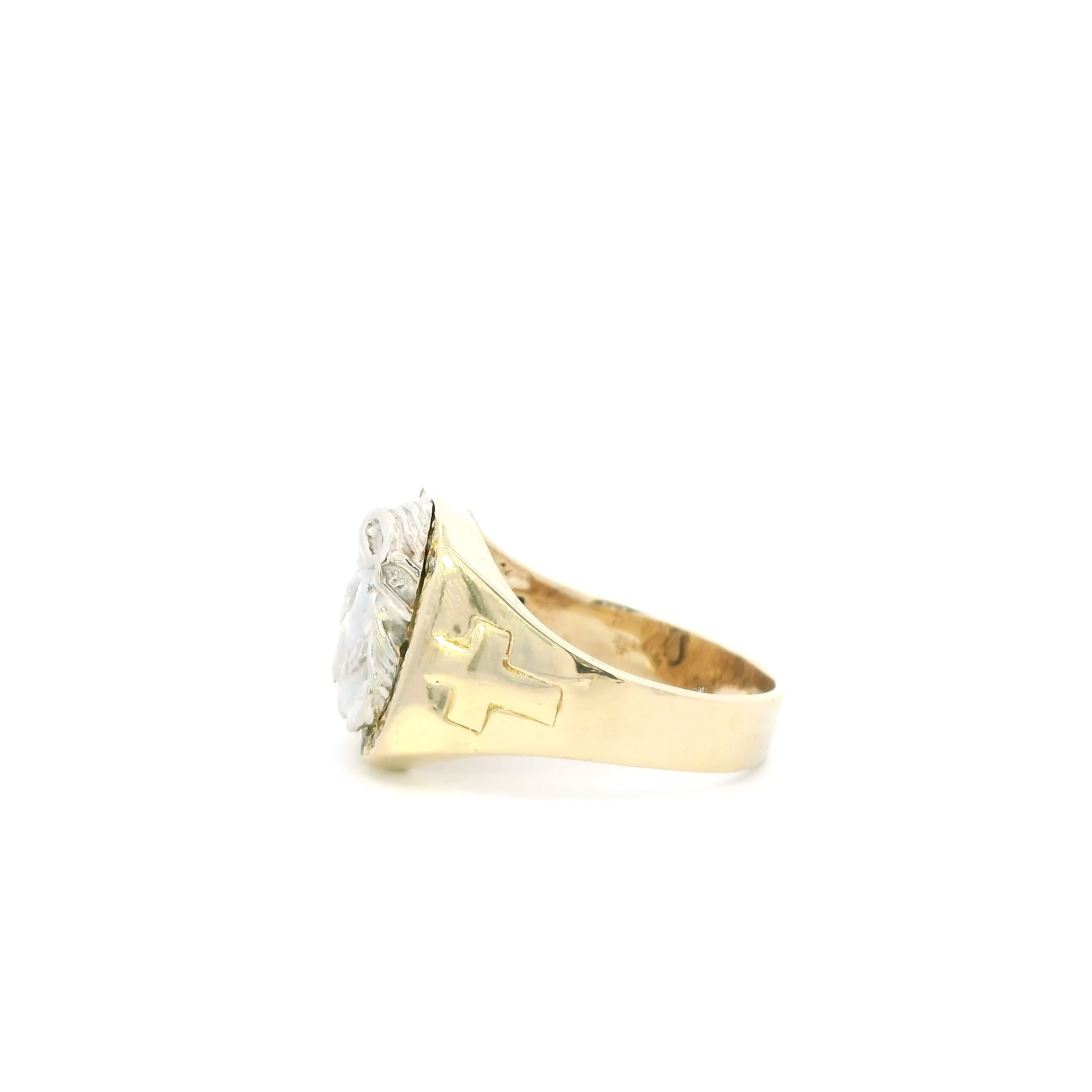 14K Yellow & White Gold Jesus Face & Cross Men's Ring