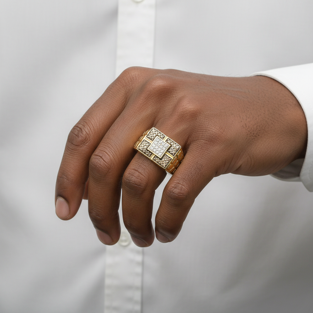 10K Yellow Gold Square Diamond Ring - 0.42ct