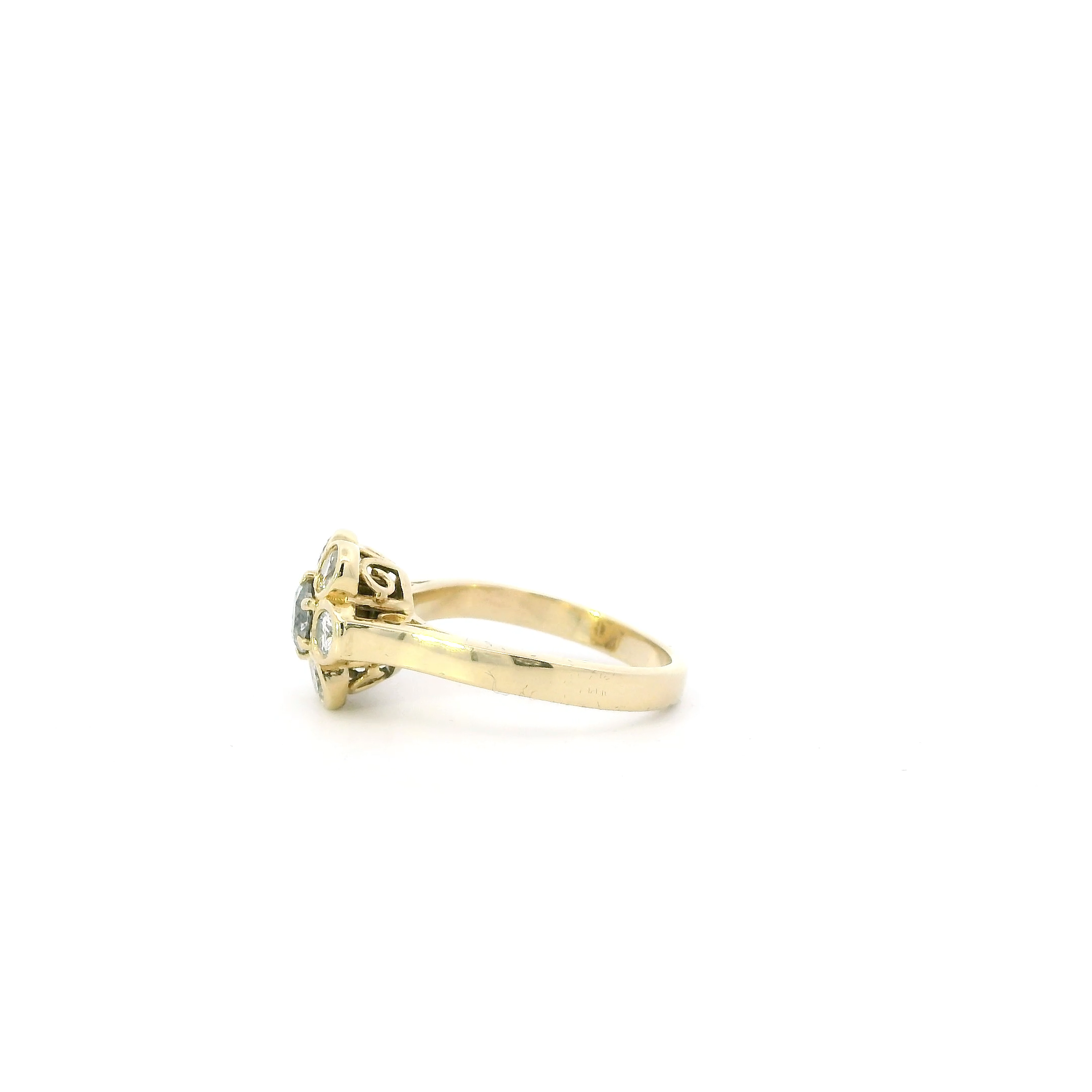 14K Yellow Gold Diamond Women's Flower Ring- 1.25ct