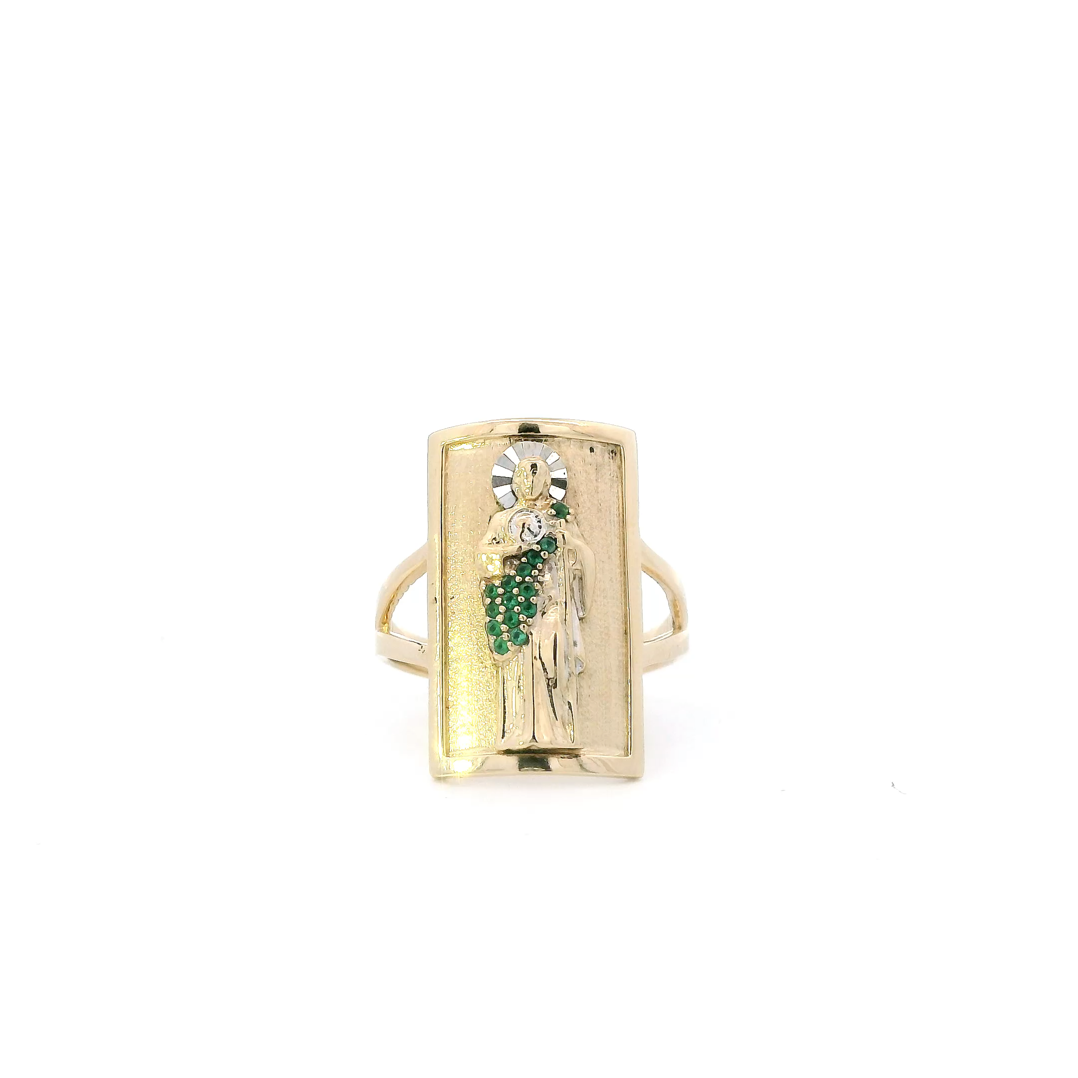 14K Yellow & White Gold Religious Figure Rectangle Ring