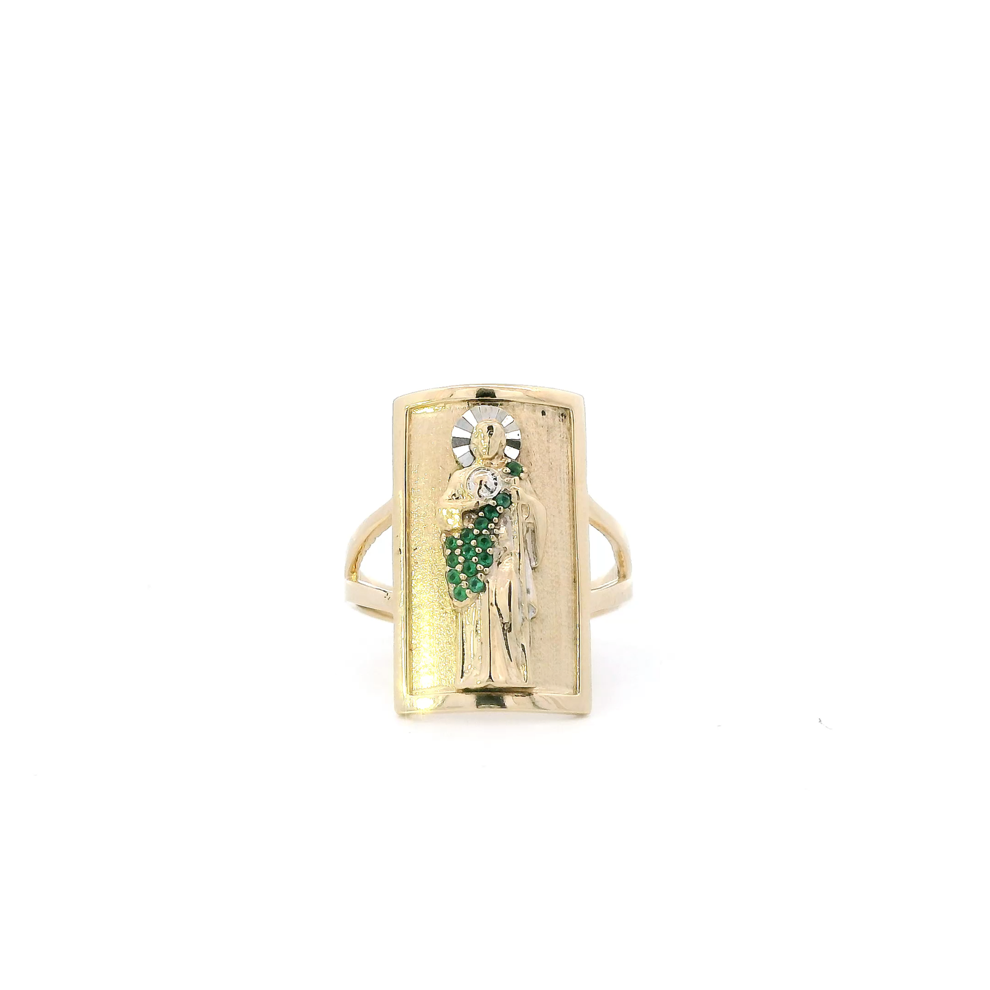 14K Yellow & White Gold Religious Figure Rectangle Ring
