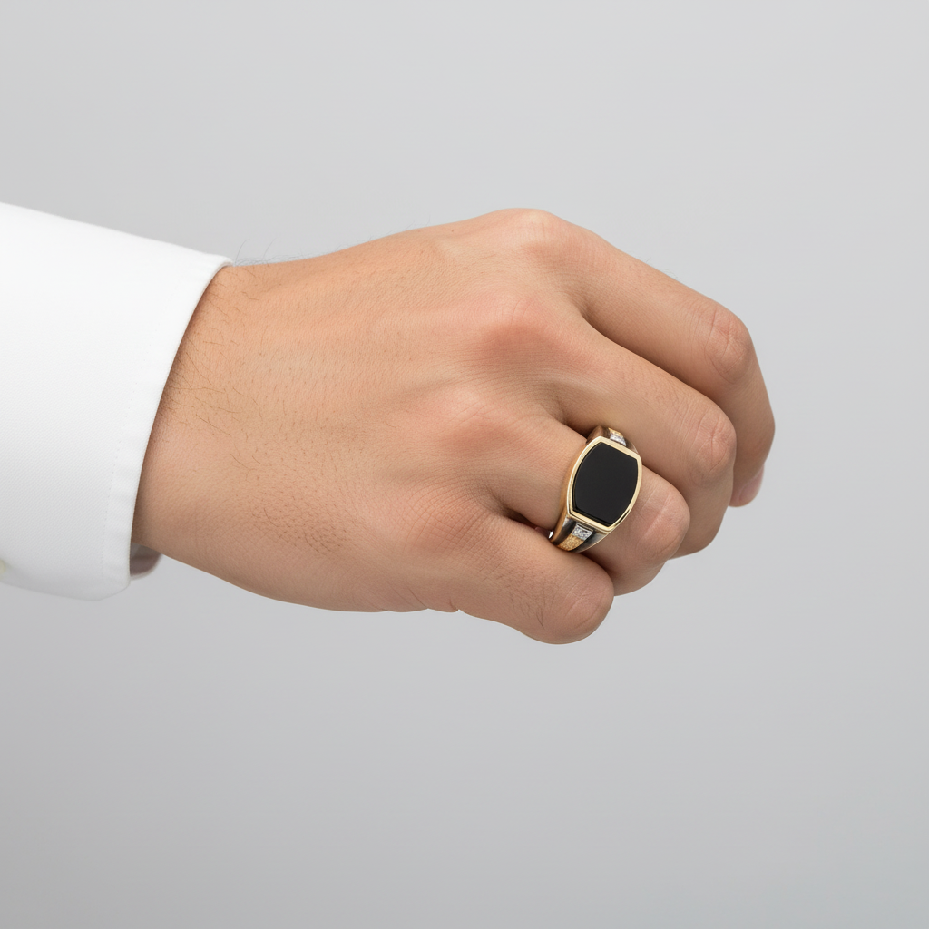 14K Yellow Gold Black Onyx Ring
