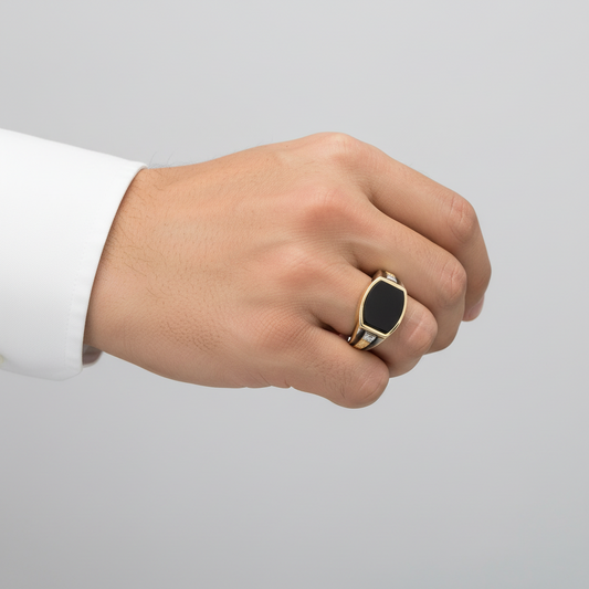 14K Yellow Gold Black Onyx Ring