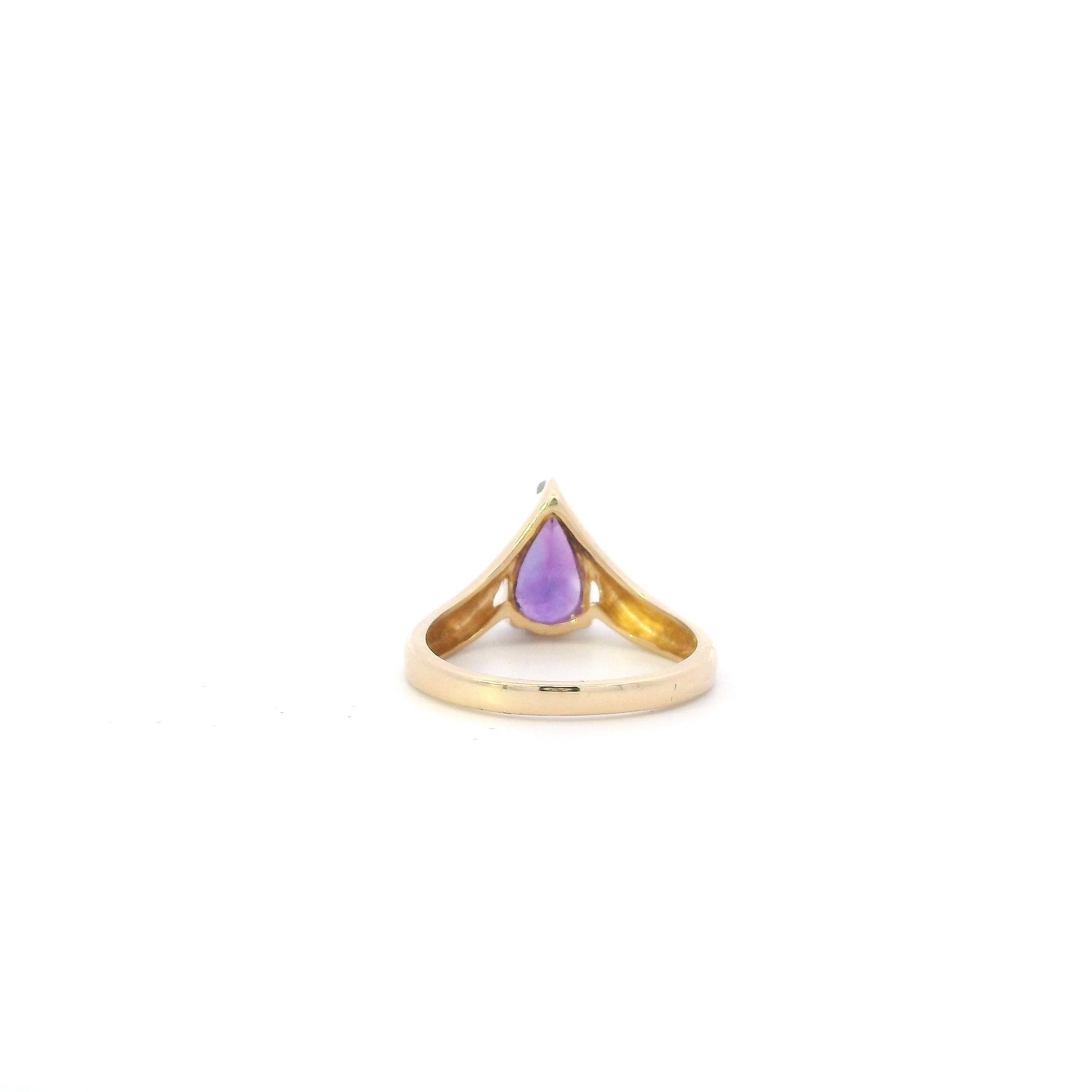 14K Yellow Gold Amethyst & Diamond Women's Ring - 0.02ct