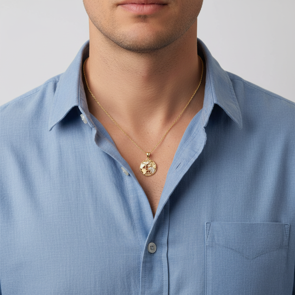 10K Yellow & White Gold Round Globe Pendant