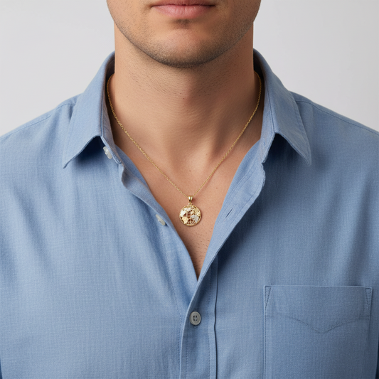 10K Yellow & White Gold Round Globe Pendant