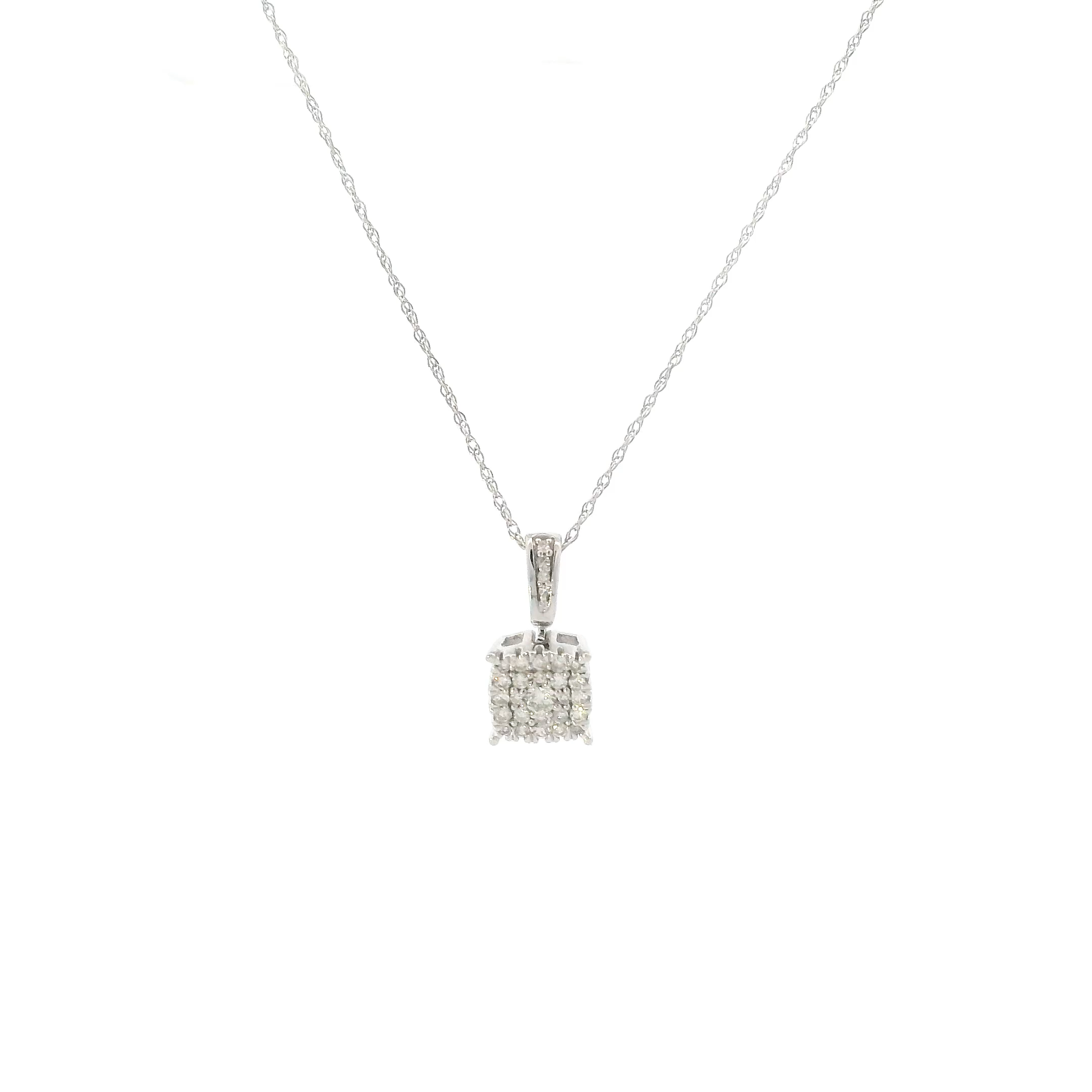 10K White Gold Diamond Square Pendant & 18