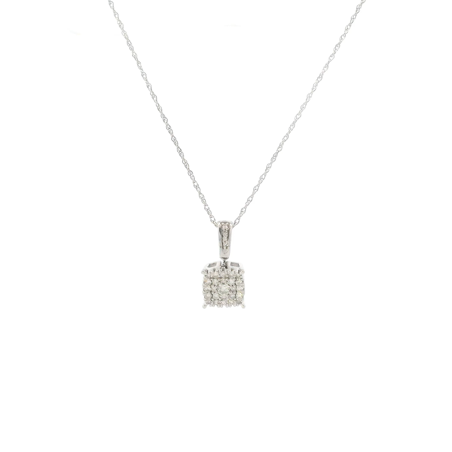 10K White Gold Diamond Square Pendant & 18" Rope Chain - 0.03ct