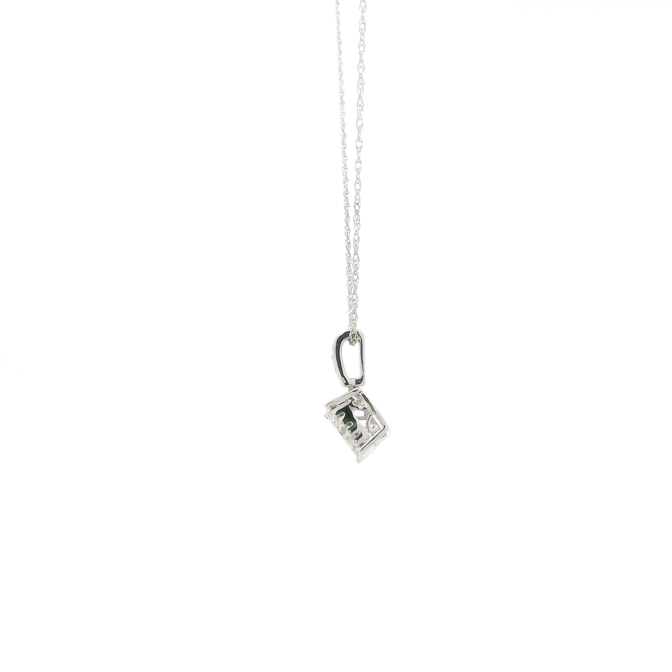 10K White Gold Diamond Square Pendant & 18