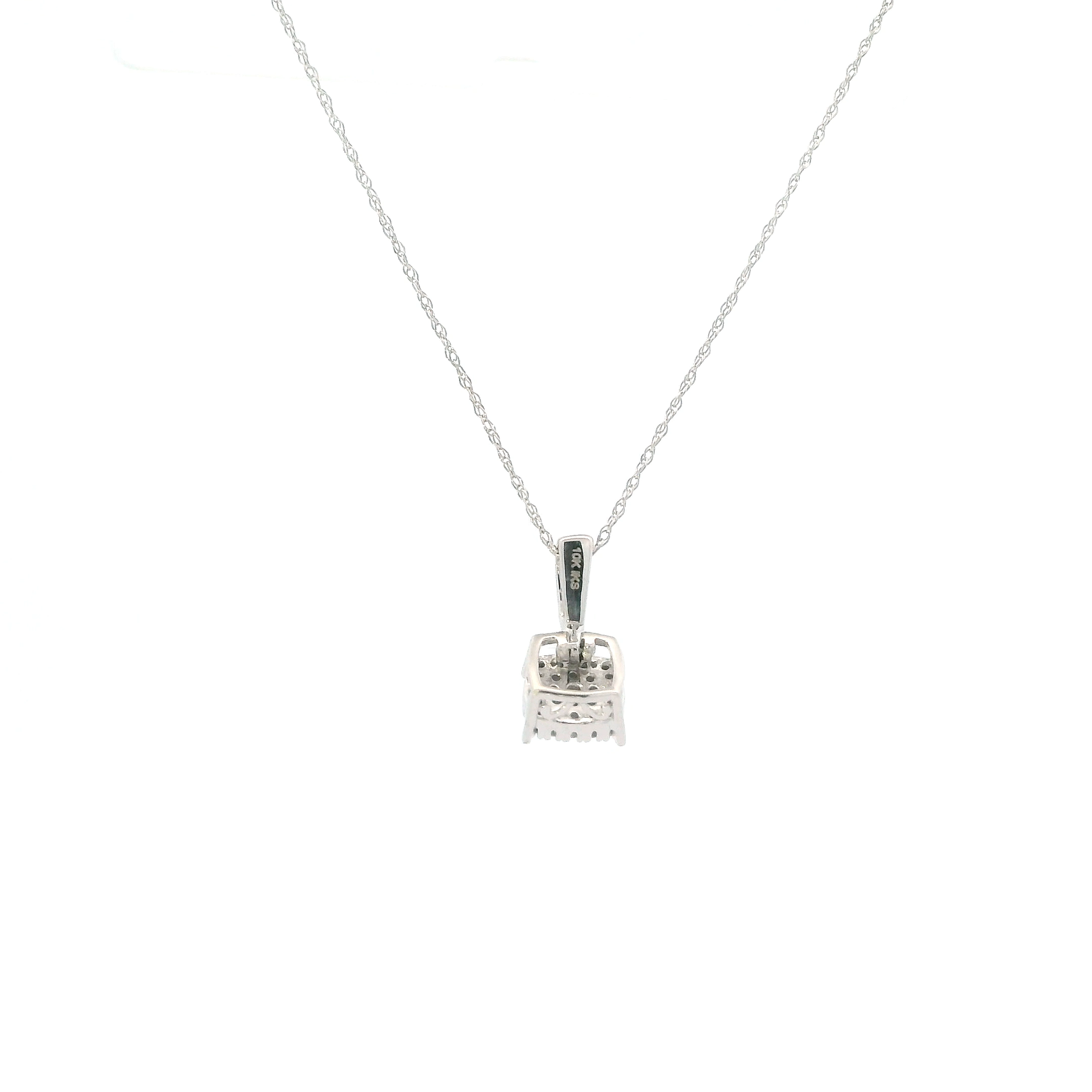 10K White Gold Diamond Square Pendant & 18