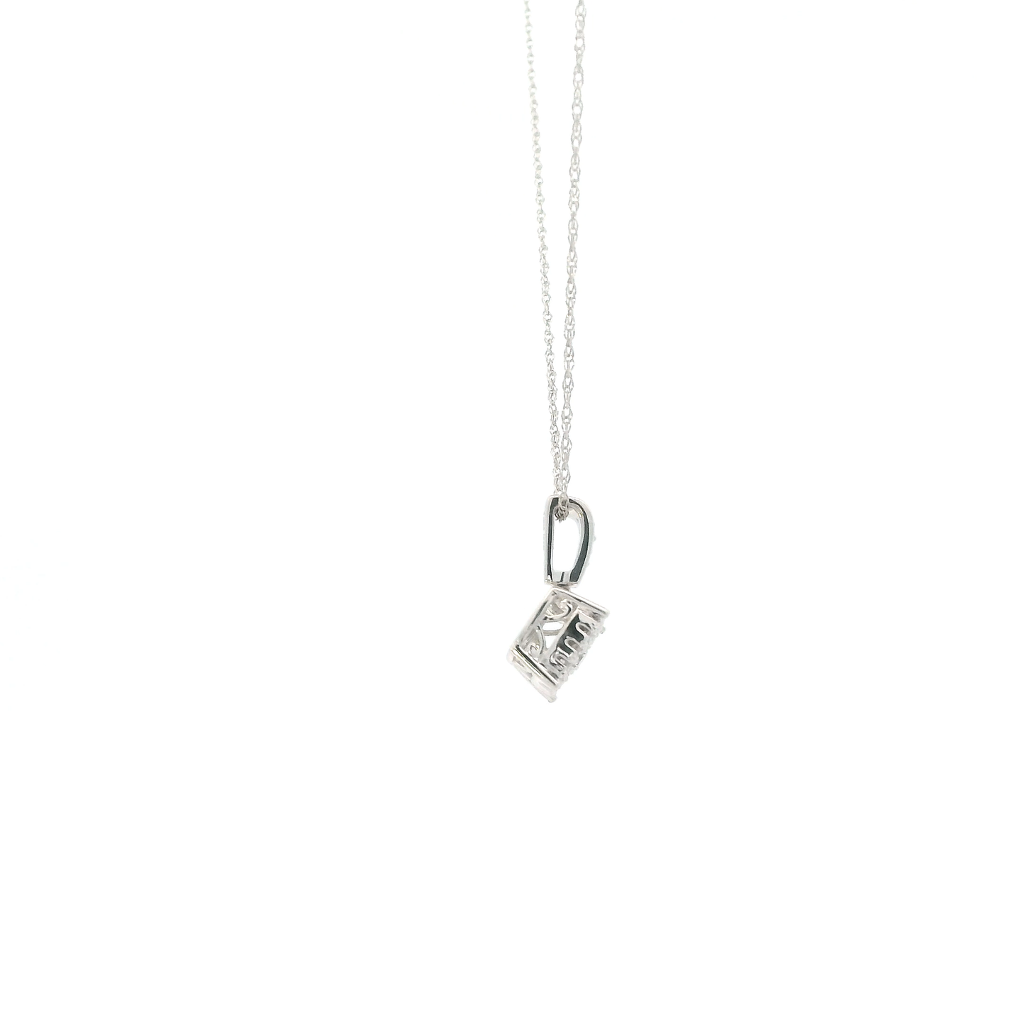 10K White Gold Diamond Square Pendant & 18" Rope Chain - 0.03ct