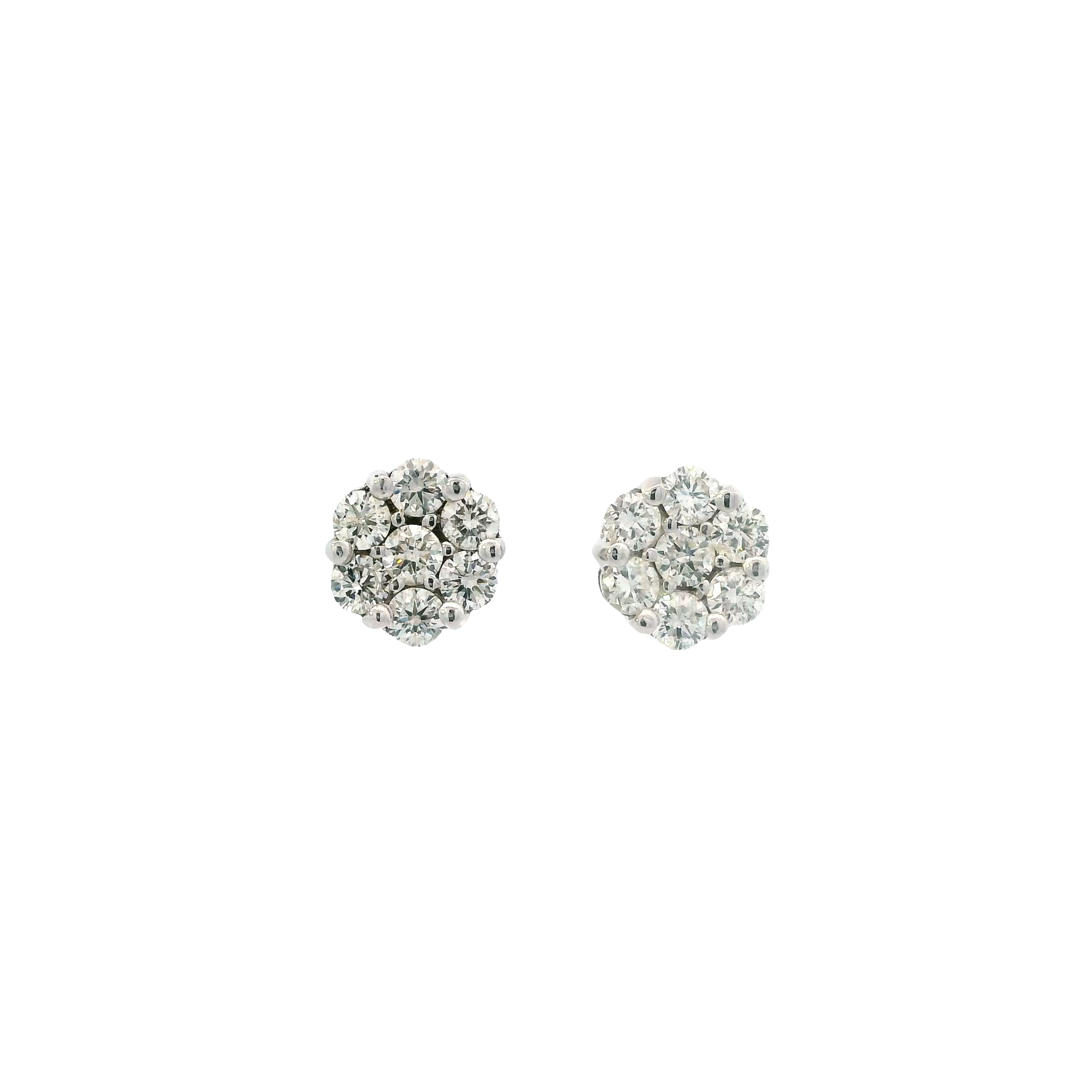 14K White Gold Diamond Flower Stud Earrings - 2.80ct