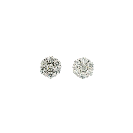 14K White Gold Diamond Flower Stud Earrings - 2.80ct