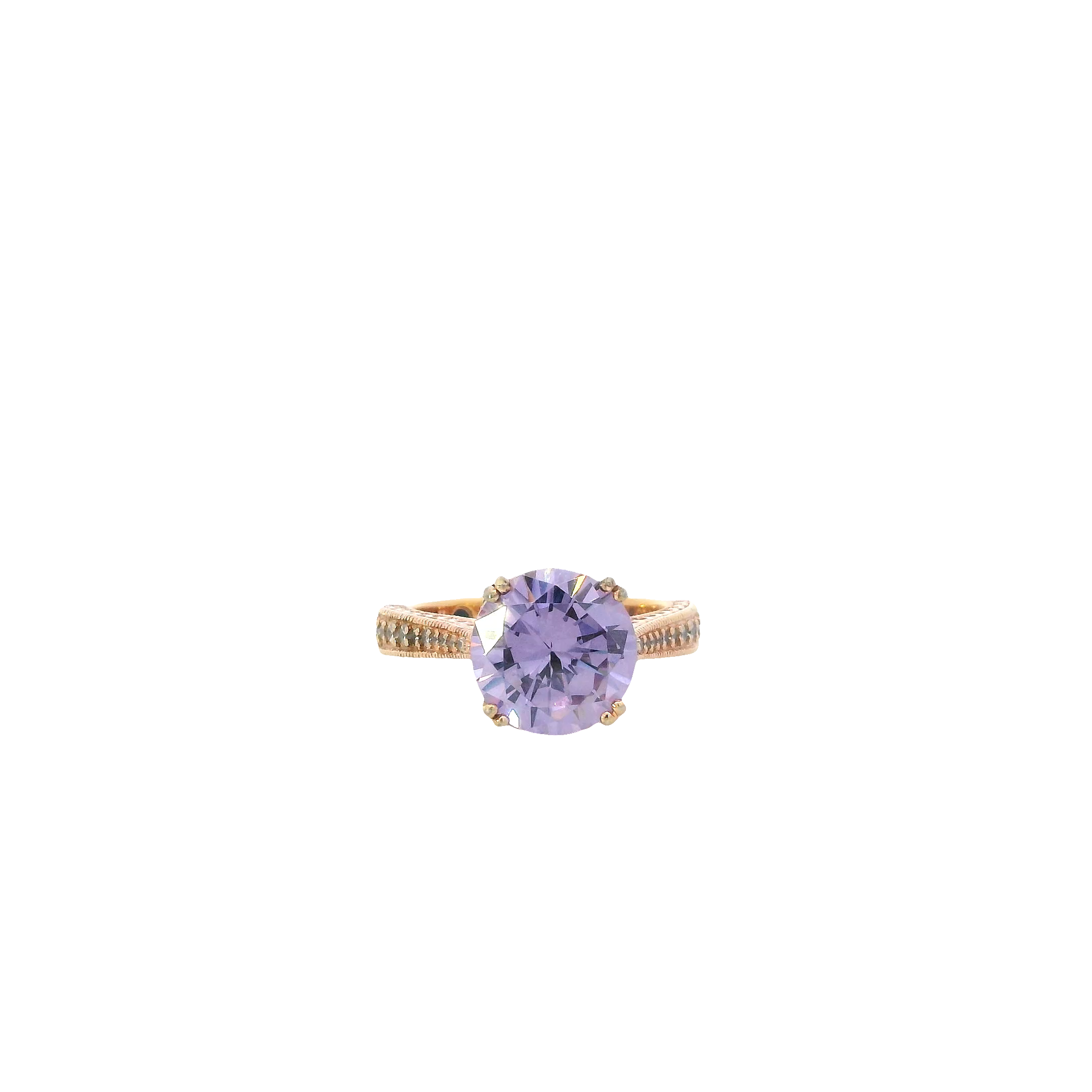 Vana K Sterling Silver Rose Gold Tone Cubic Zirconia & Synthetic Amethyst Women's Ring