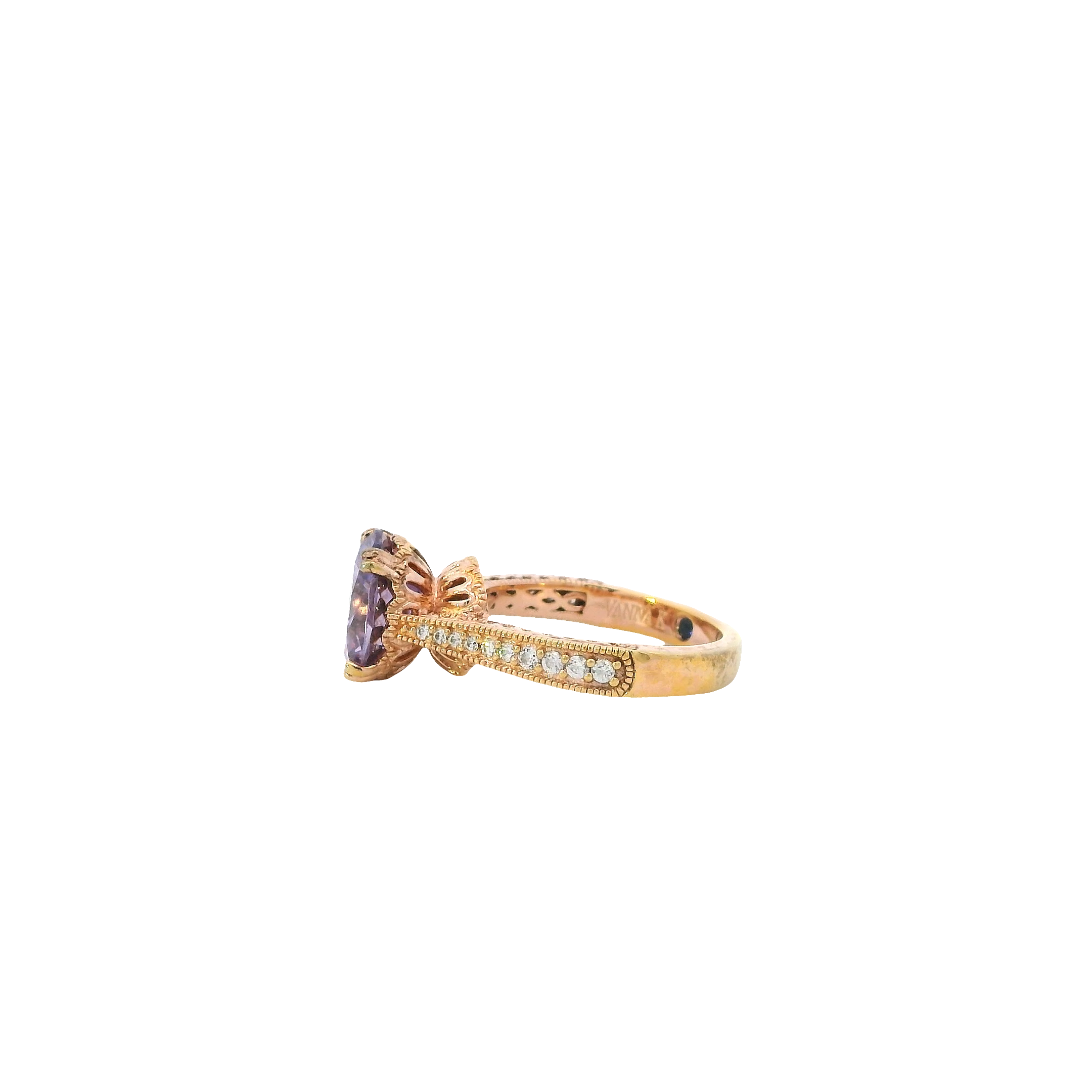 Vana K Sterling Silver Rose Gold Tone Cubic Zirconia & Synthetic Amethyst Women's Ring
