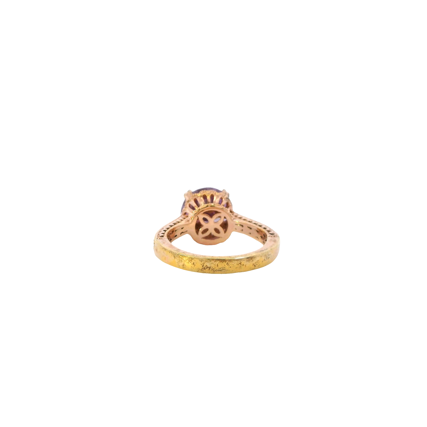 Vana K Sterling Silver Rose Gold Tone Cubic Zirconia & Synthetic Amethyst Women's Ring