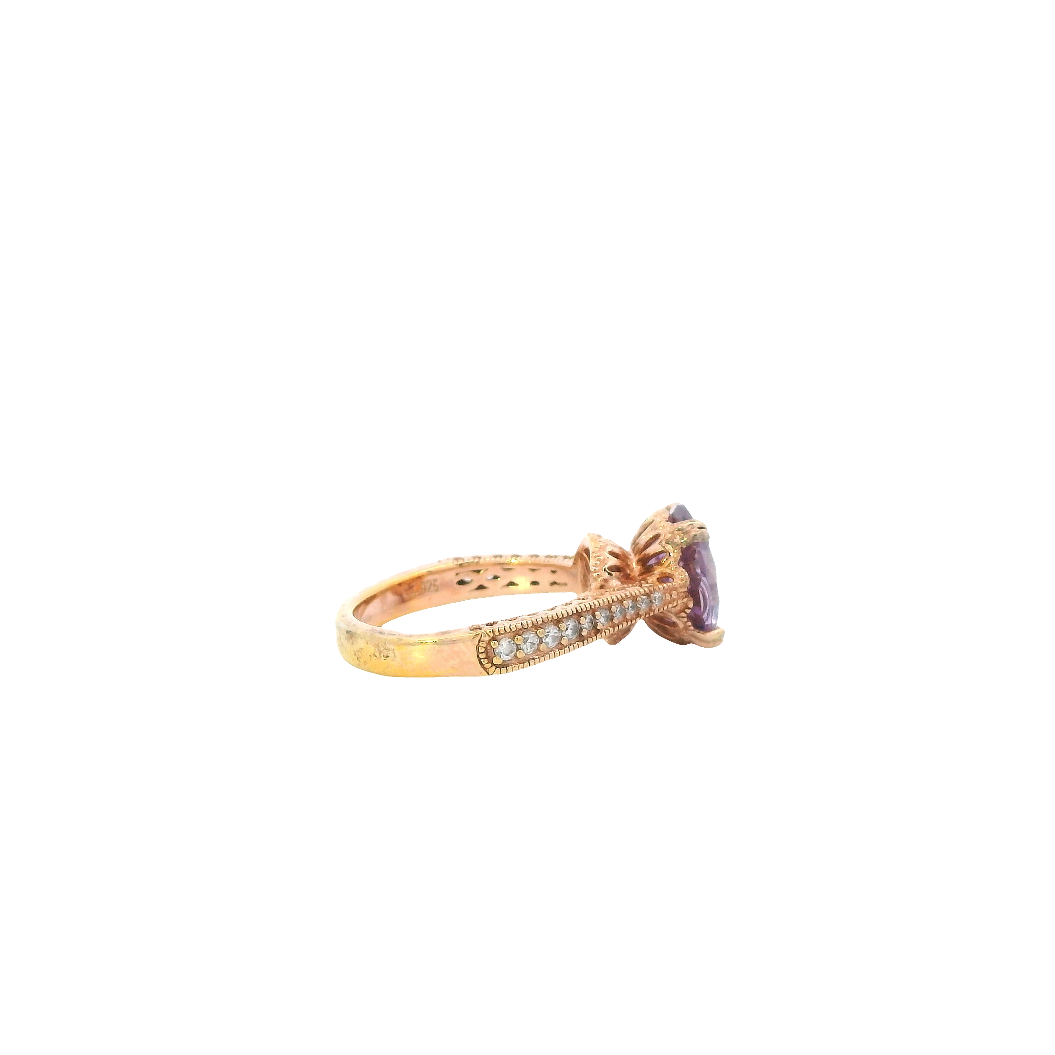 Vana K Sterling Silver Rose Gold Tone Cubic Zirconia & Synthetic Amethyst Women's Ring