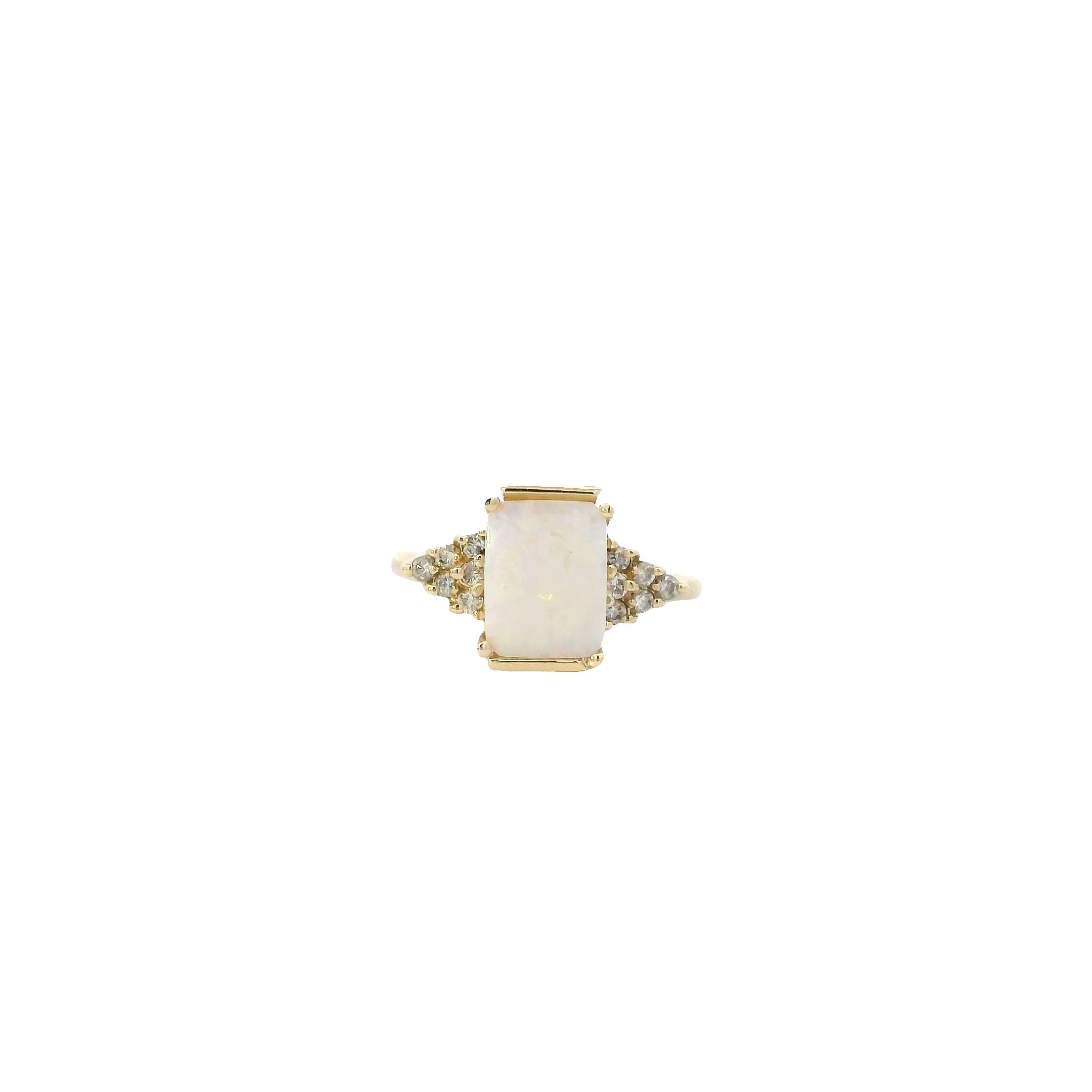 14K Yellow Gold Rectangle Opal & Diamond Women's Ring- 0.15ct